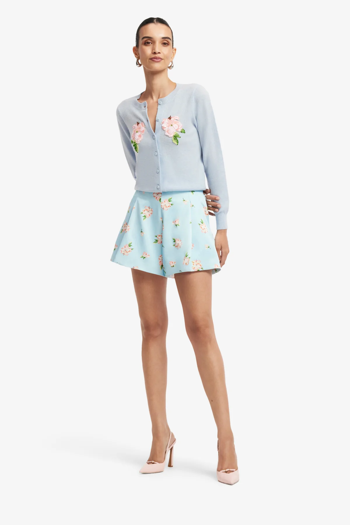 Abby Shorts - Ditsy Floral Print in Blue - Image 3