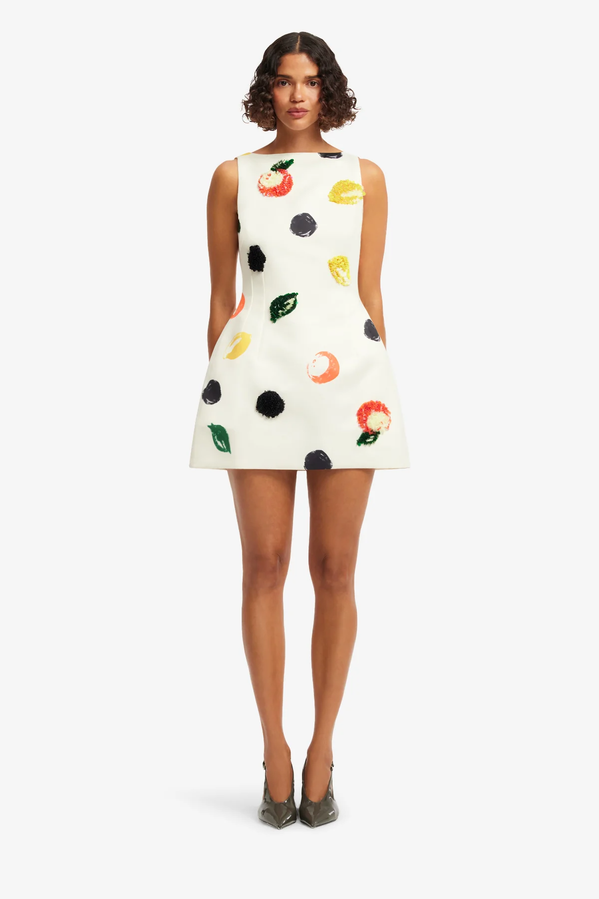 Ali Embellished Boat Neck Mini Dress - Citrus Spots - Image 2