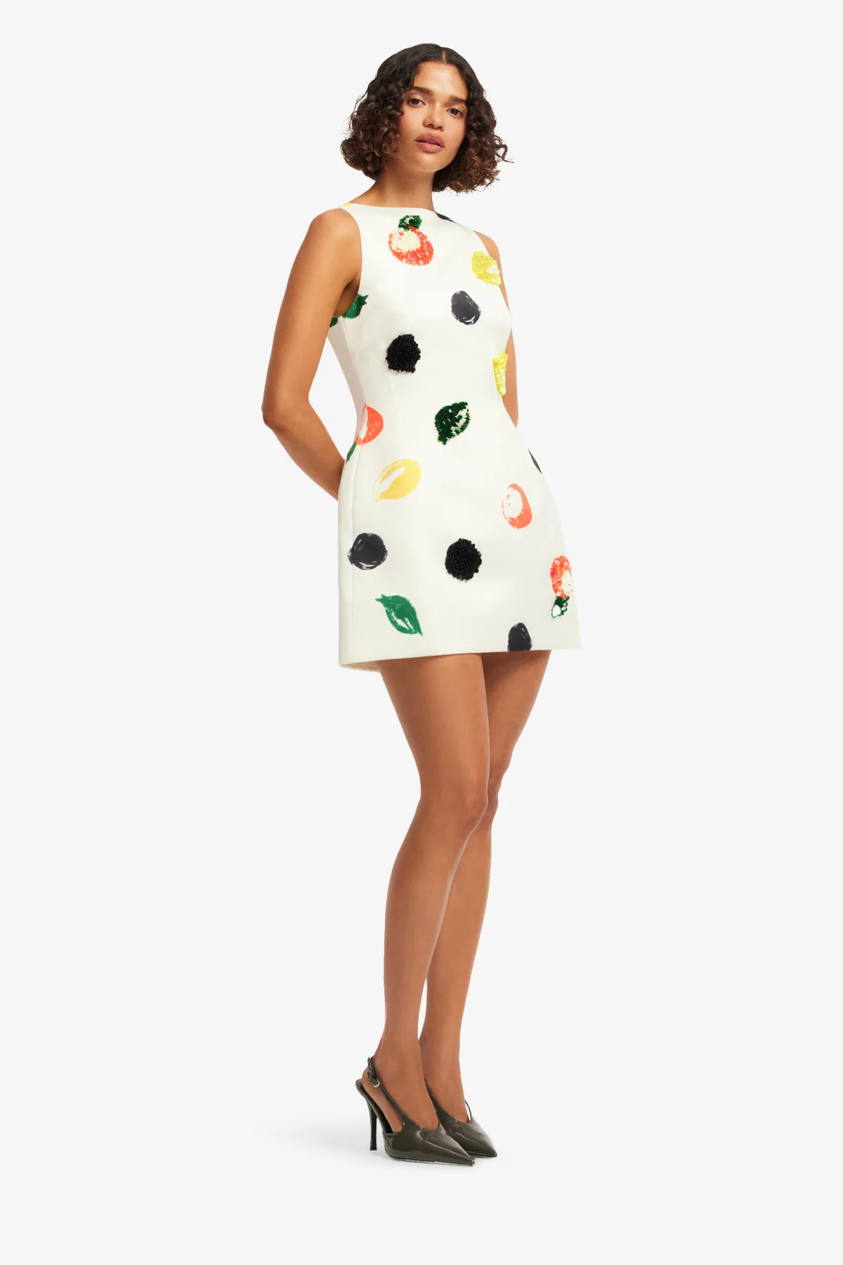 Ali Embellished Boat Neck Mini Dress - Citrus Spots - Image 4