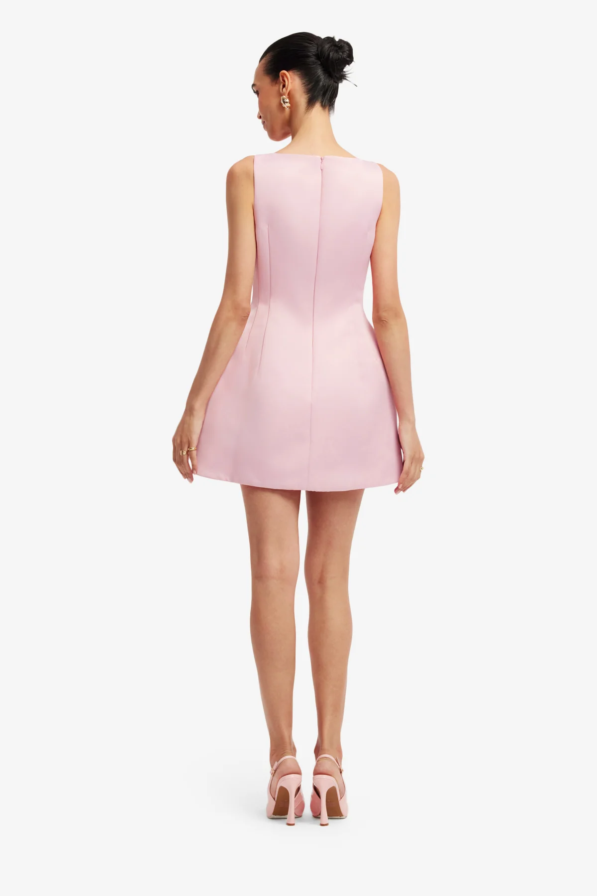 Ali Embroidered Boat Neck Mini Dress - Bouquet Print in Pastel Pink - Image 5
