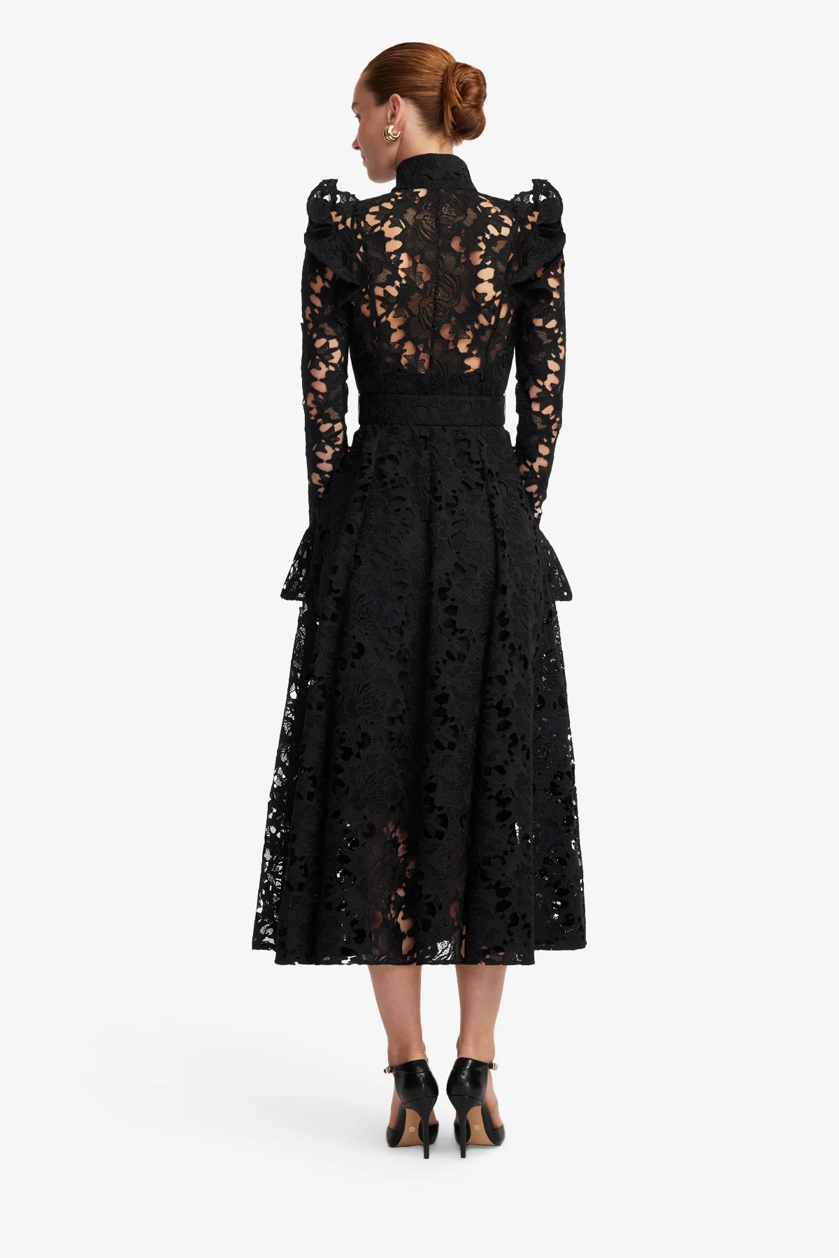 Aliyah Lace Butterfly Sleeve Midi Dress - Ebony - Image 5