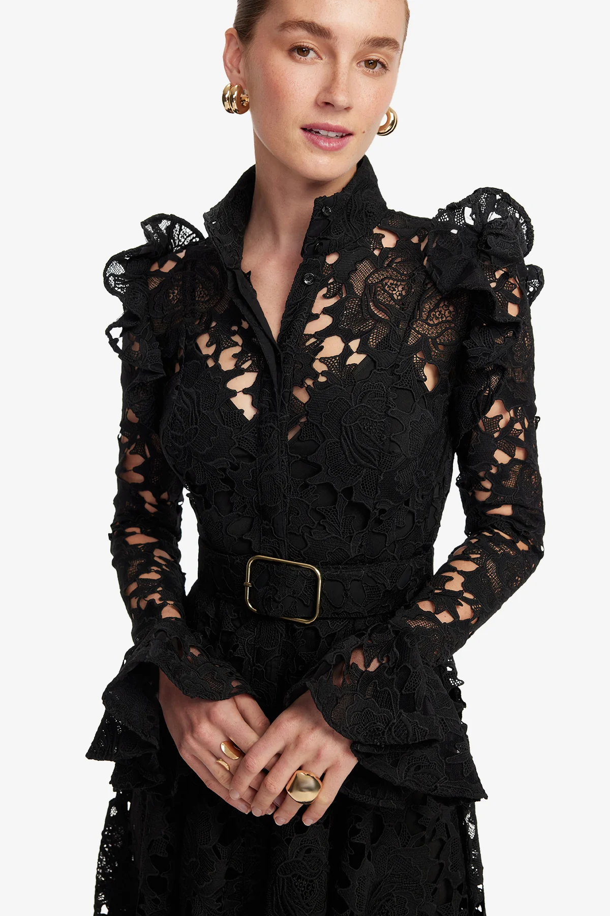 Aliyah Lace Butterfly Sleeve Midi Dress - Ebony - Image 6