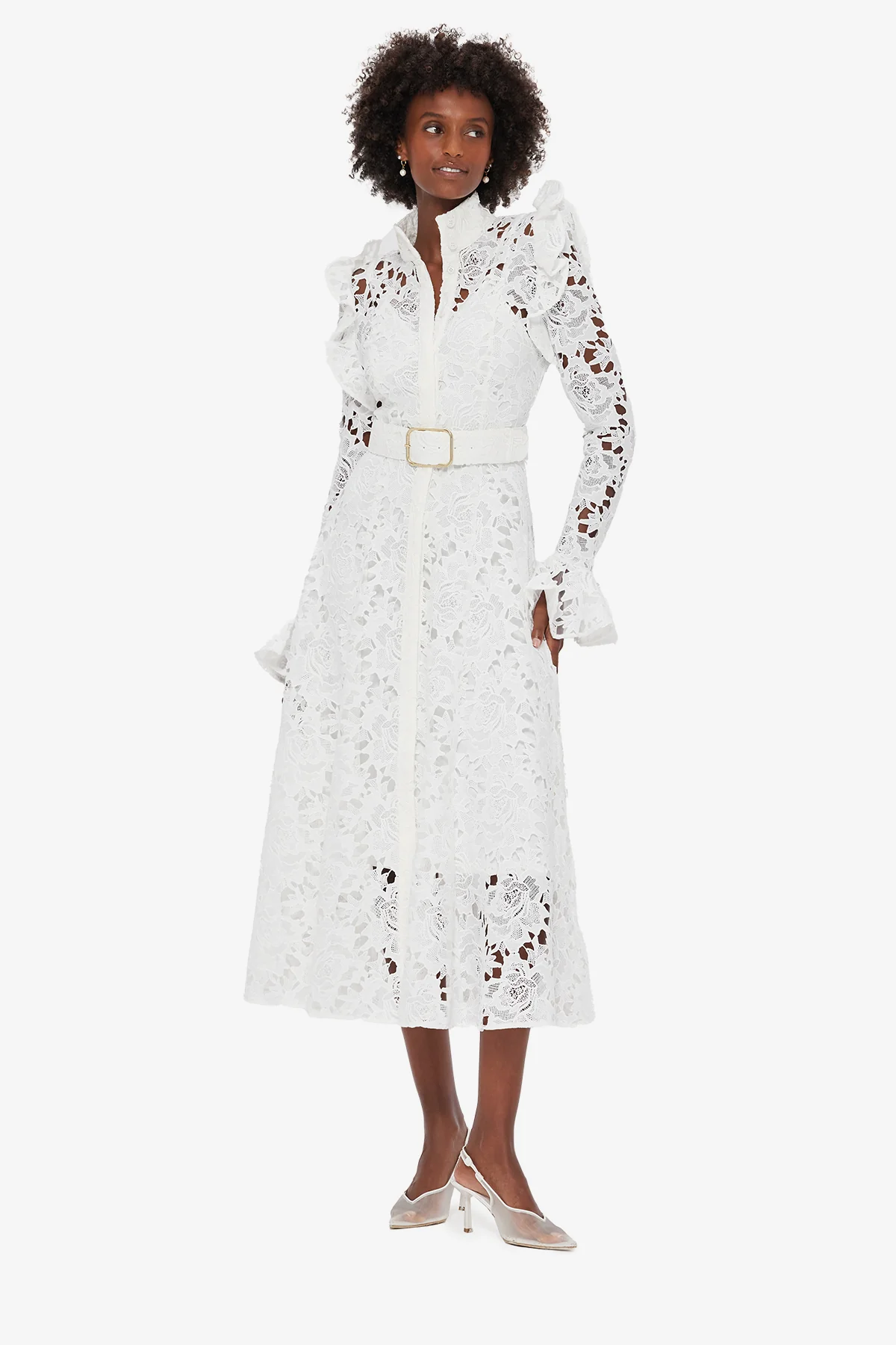 Aliyah Lace Butterfly Sleeve Midi Dress - Snow - Image 3