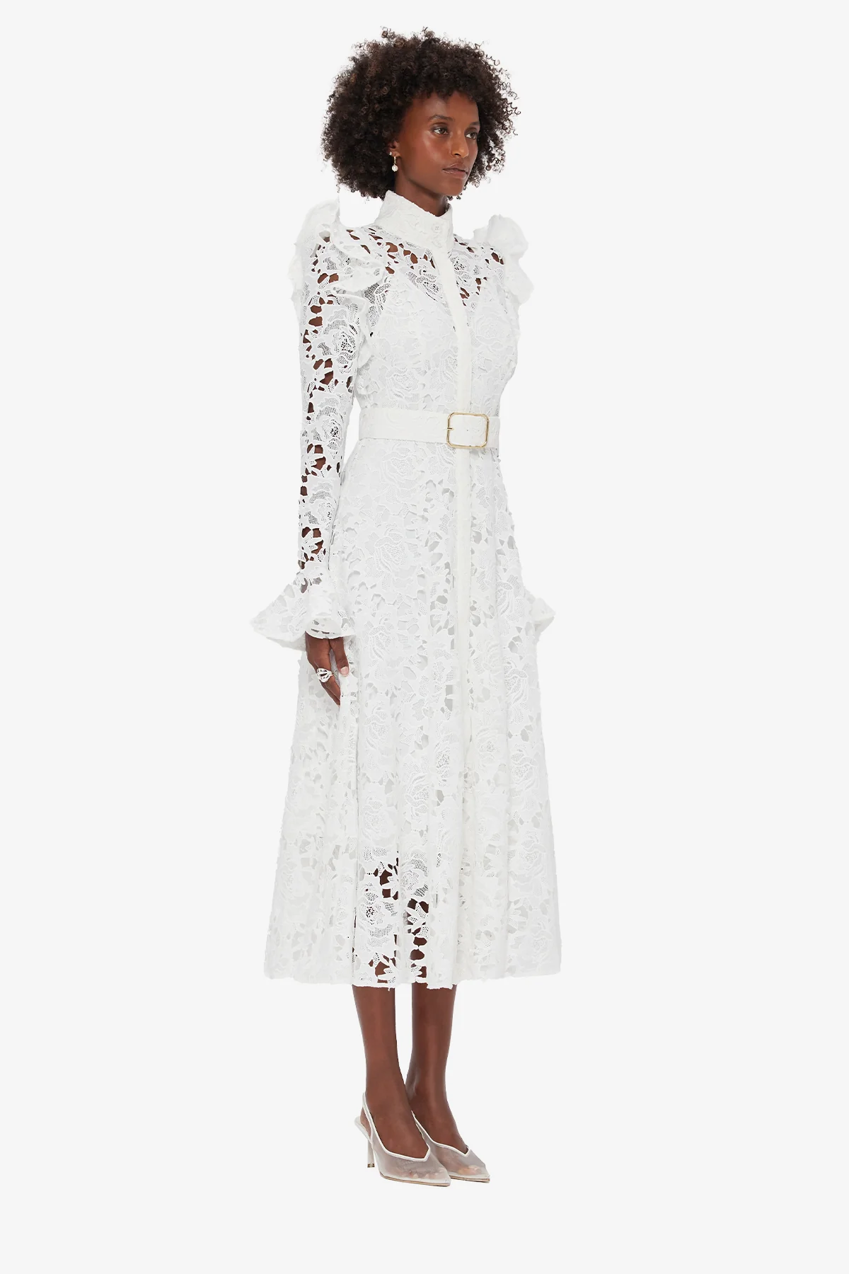 Aliyah Lace Butterfly Sleeve Midi Dress - Snow - Image 4