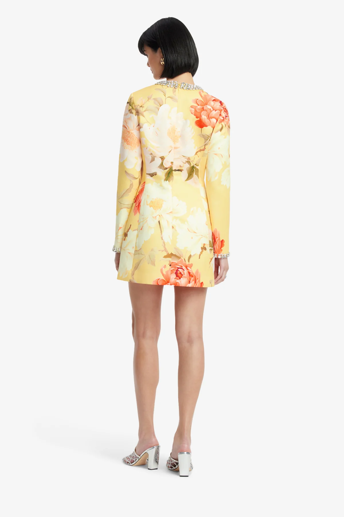 Aliza Embellished Long Sleeve Mini Dress - Peony Print in Yellow - Image 5