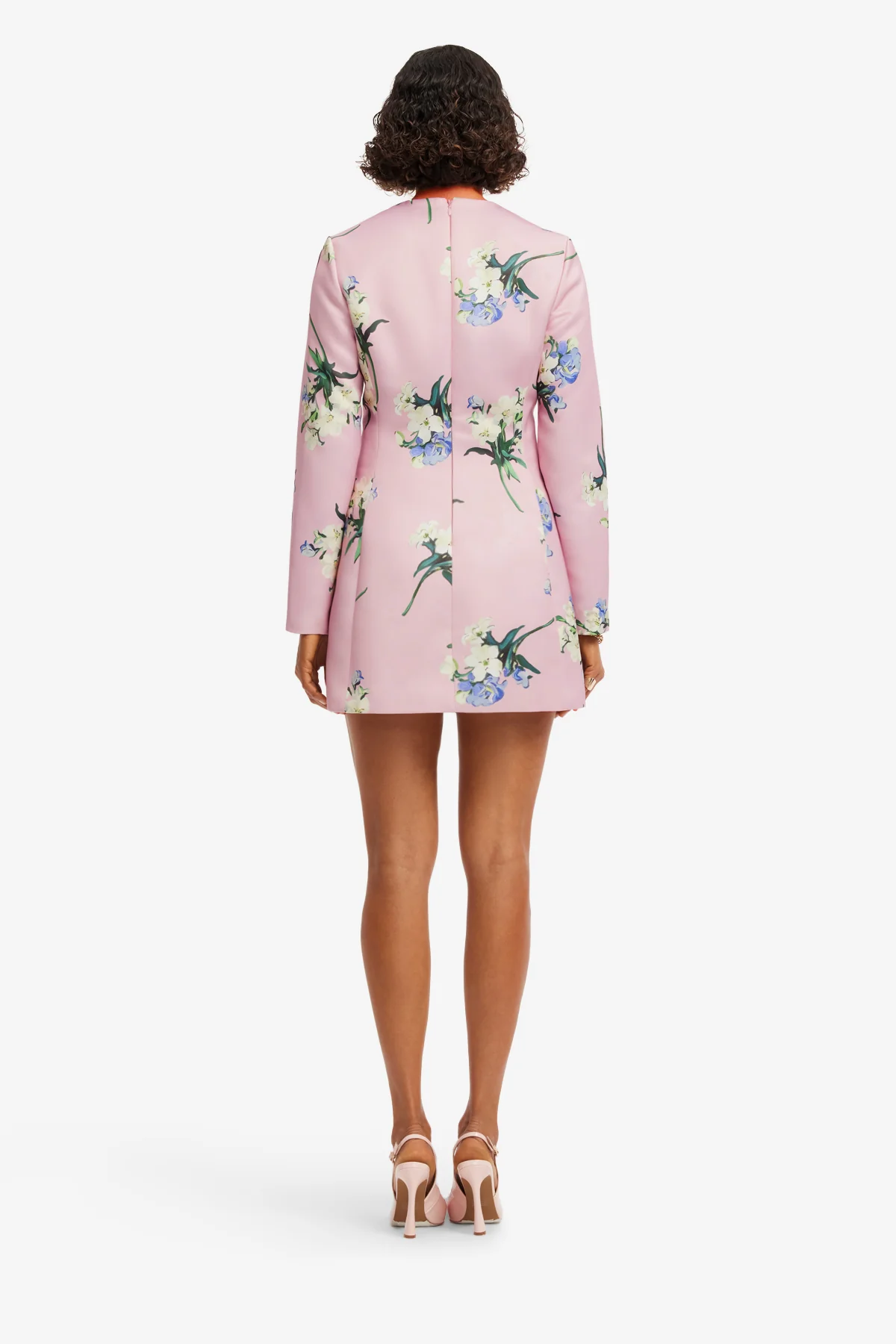 Aliza Long Sleeve Mini Dress - Bouquet Print in Pastel Pink - Image 5