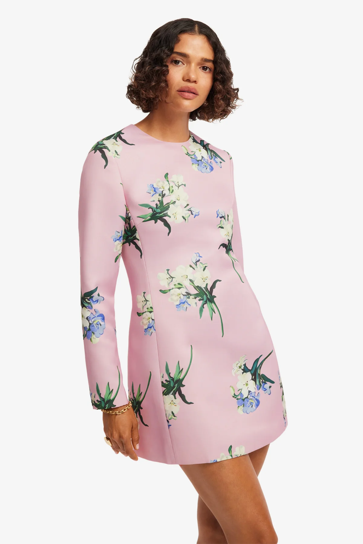 Aliza Long Sleeve Mini Dress - Bouquet Print in Pastel Pink - Image 6