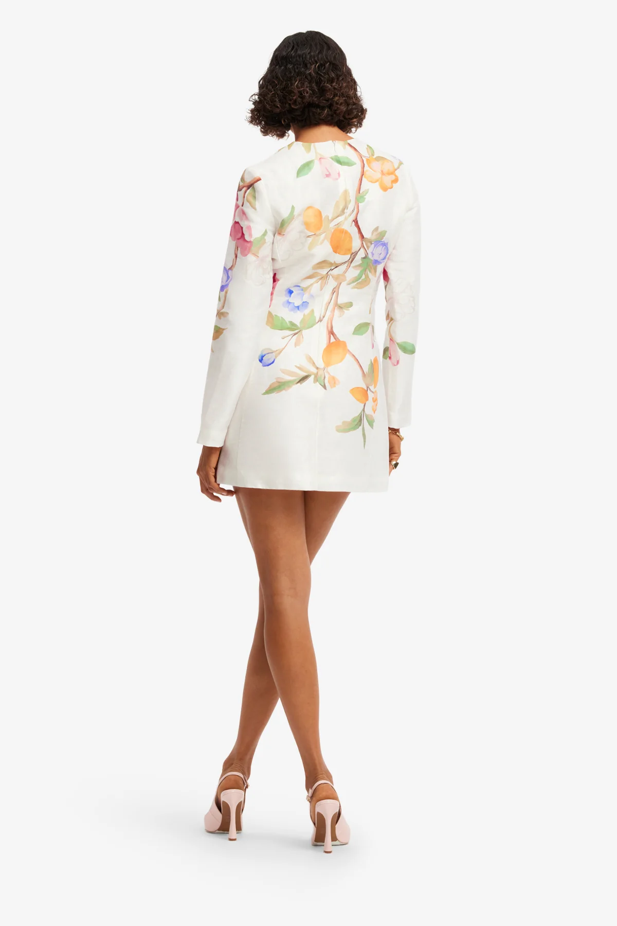 Aliza Long Sleeve Mini Dress - Lemon Vine Print in Snow - Image 5