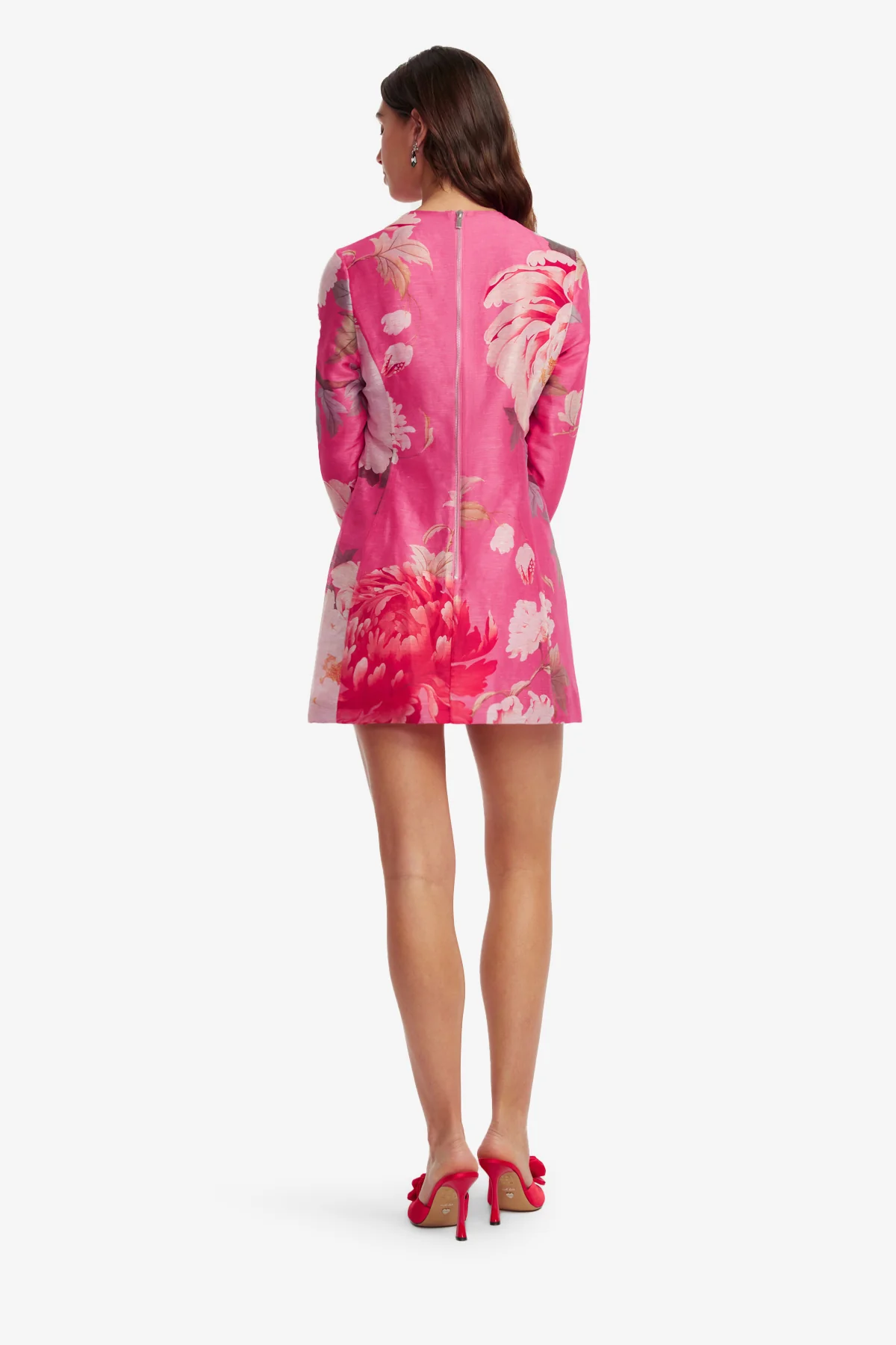 Aliza Long Sleeve Mini Dress - Peony Print in Fuchsia - Image 5