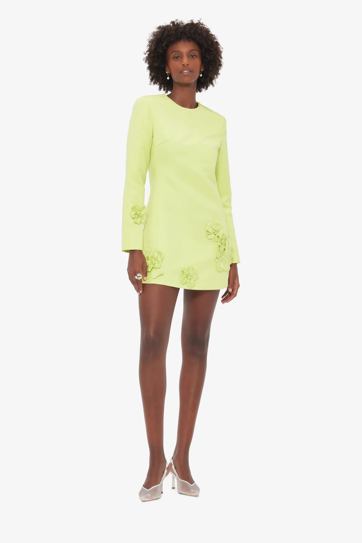 Aliza Long Sleeve Petal Mini Dress - Chartreuse - Image 3