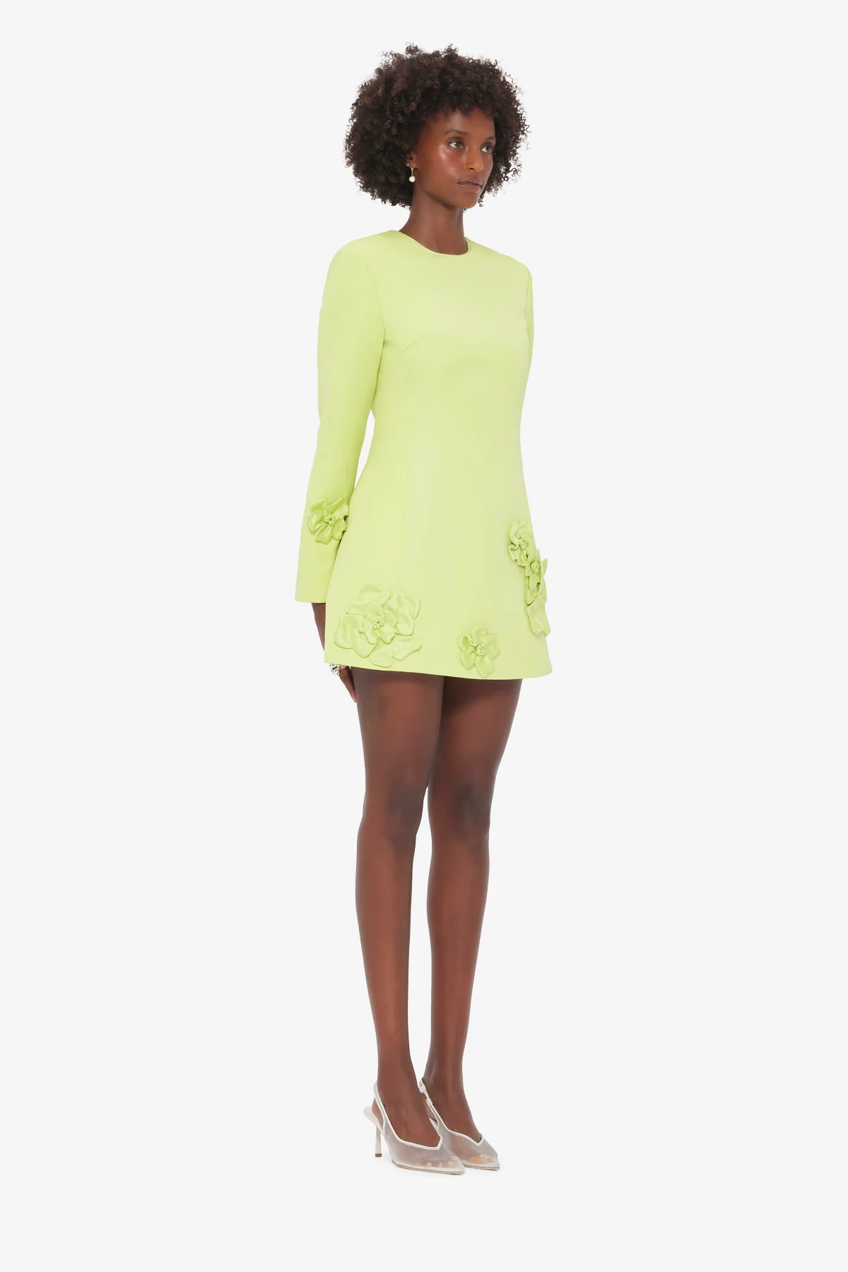 Aliza Long Sleeve Petal Mini Dress - Chartreuse - Image 4