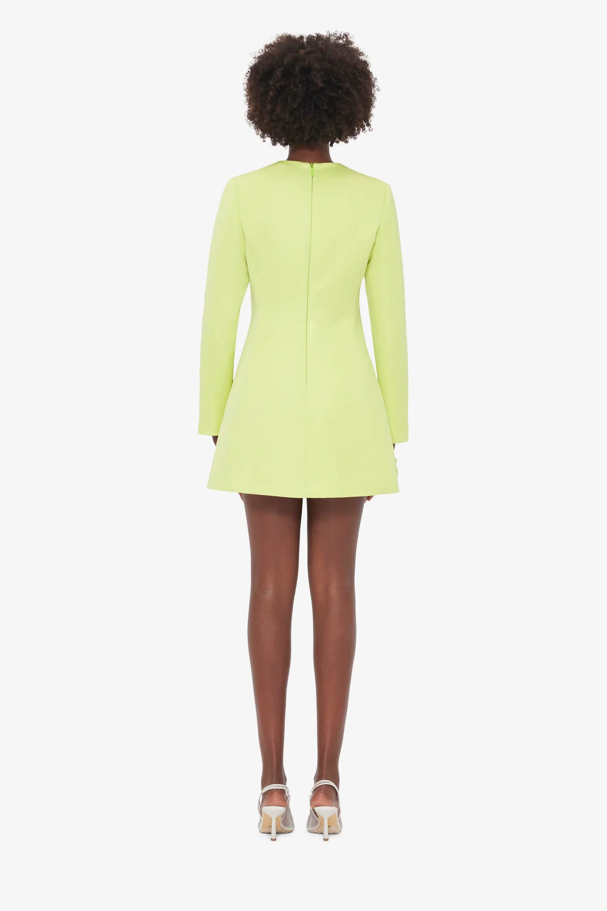 Aliza Long Sleeve Petal Mini Dress - Chartreuse - Image 5