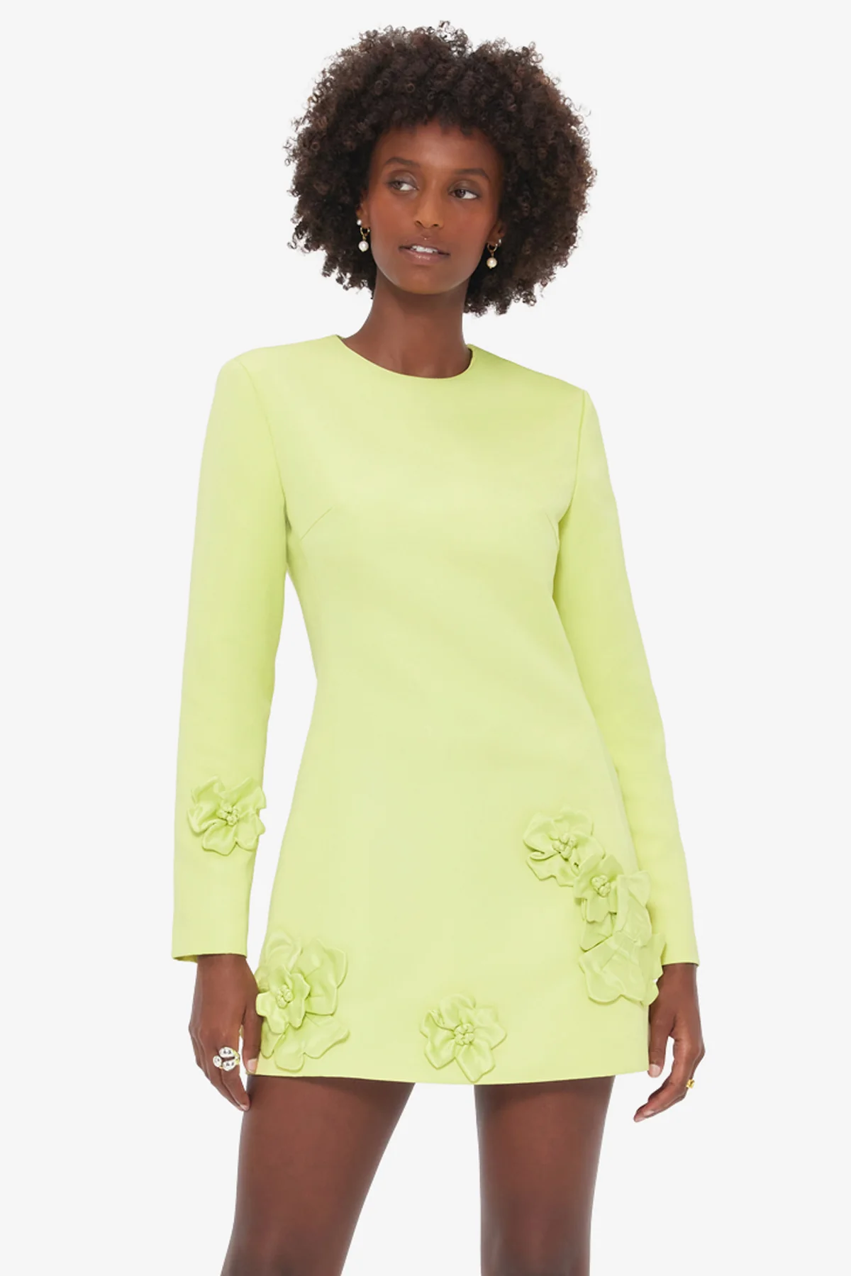 Aliza Long Sleeve Petal Mini Dress - Chartreuse - Image 6