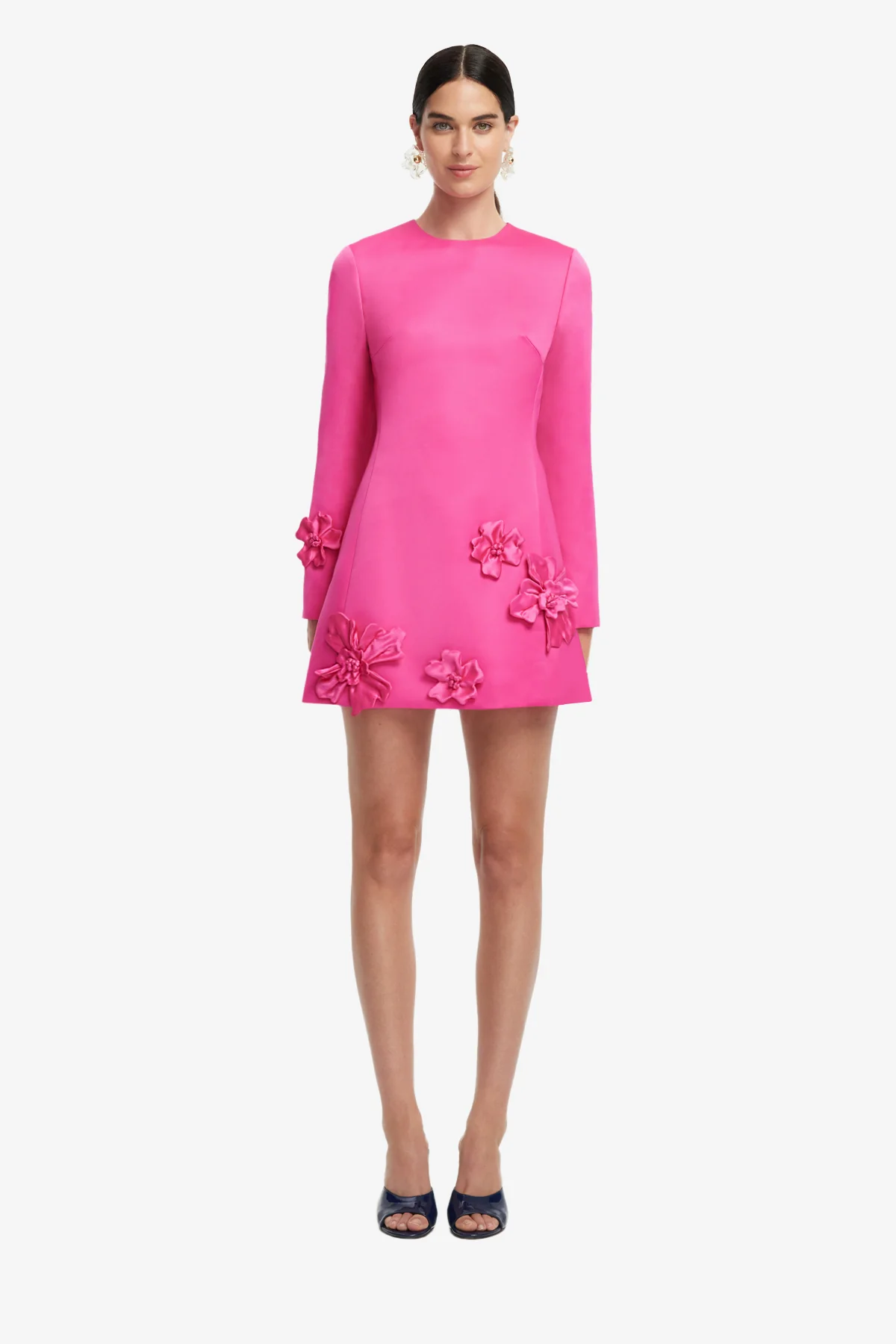 Aliza Long Sleeve Petal Mini Dress - Hot Pink - Image 2