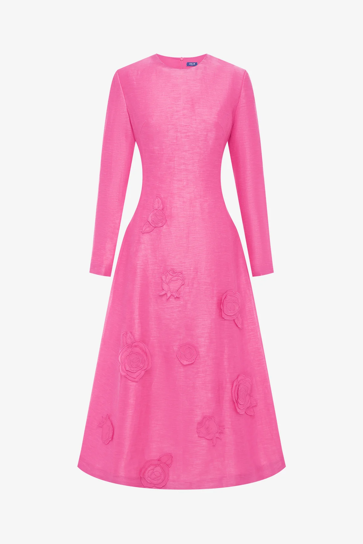 Amira Long Sleeve Petal Midi Dress - Fuchsia