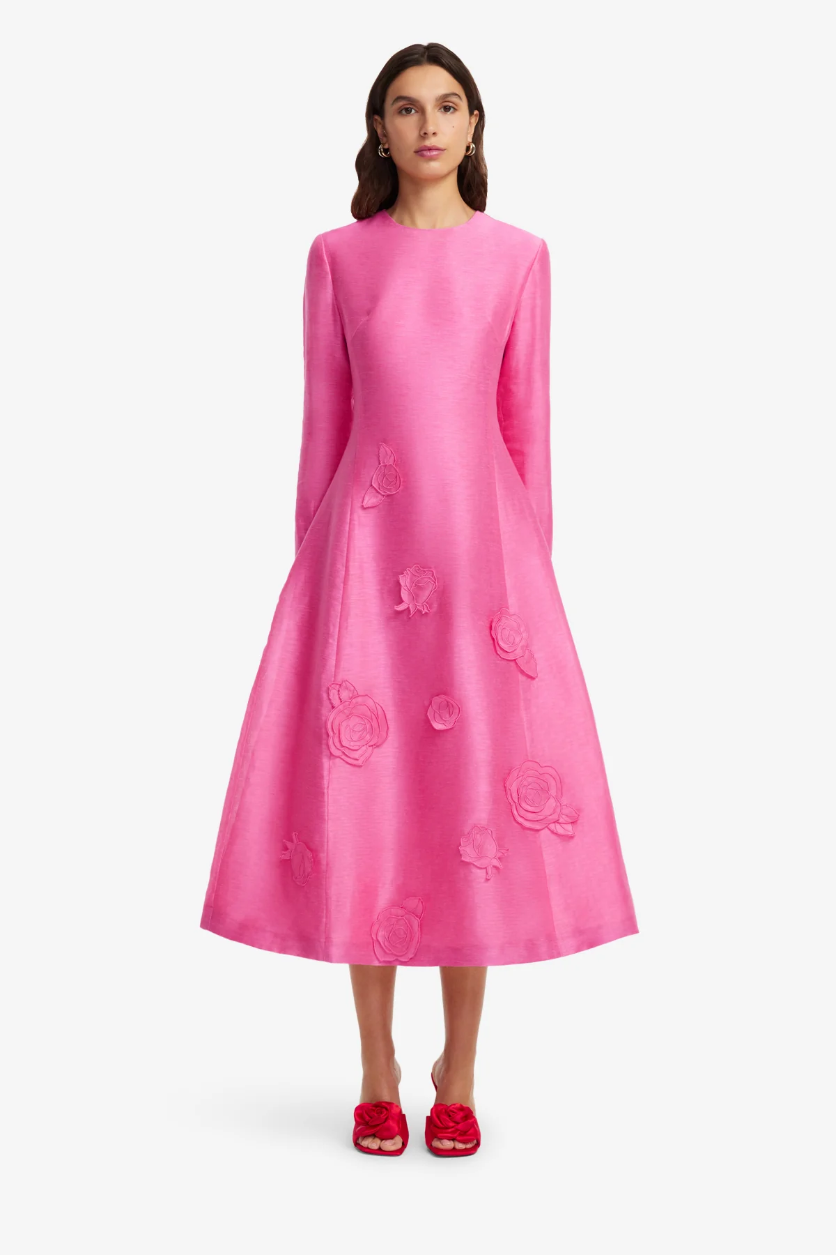 Amira Long Sleeve Petal Midi Dress - Fuchsia - Image 2