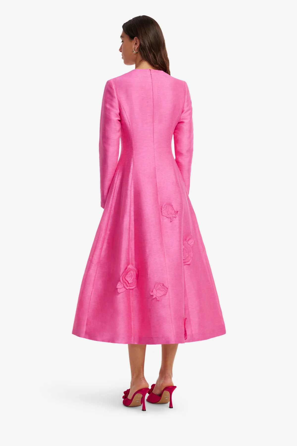 Amira Long Sleeve Petal Midi Dress - Fuchsia - Image 5