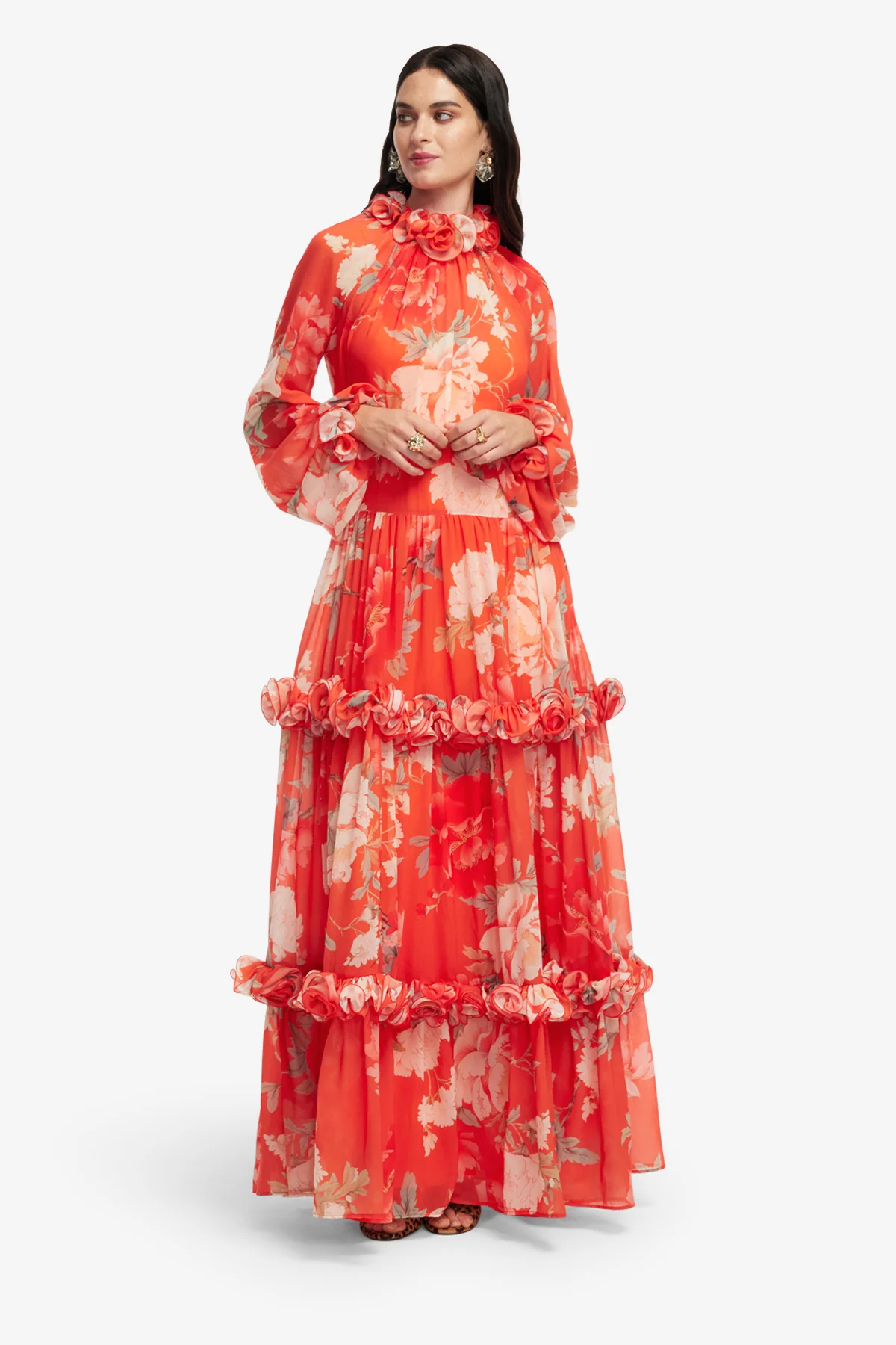 Angela Ruffled Maxi Dress - Saffron Peony Print - Image 3