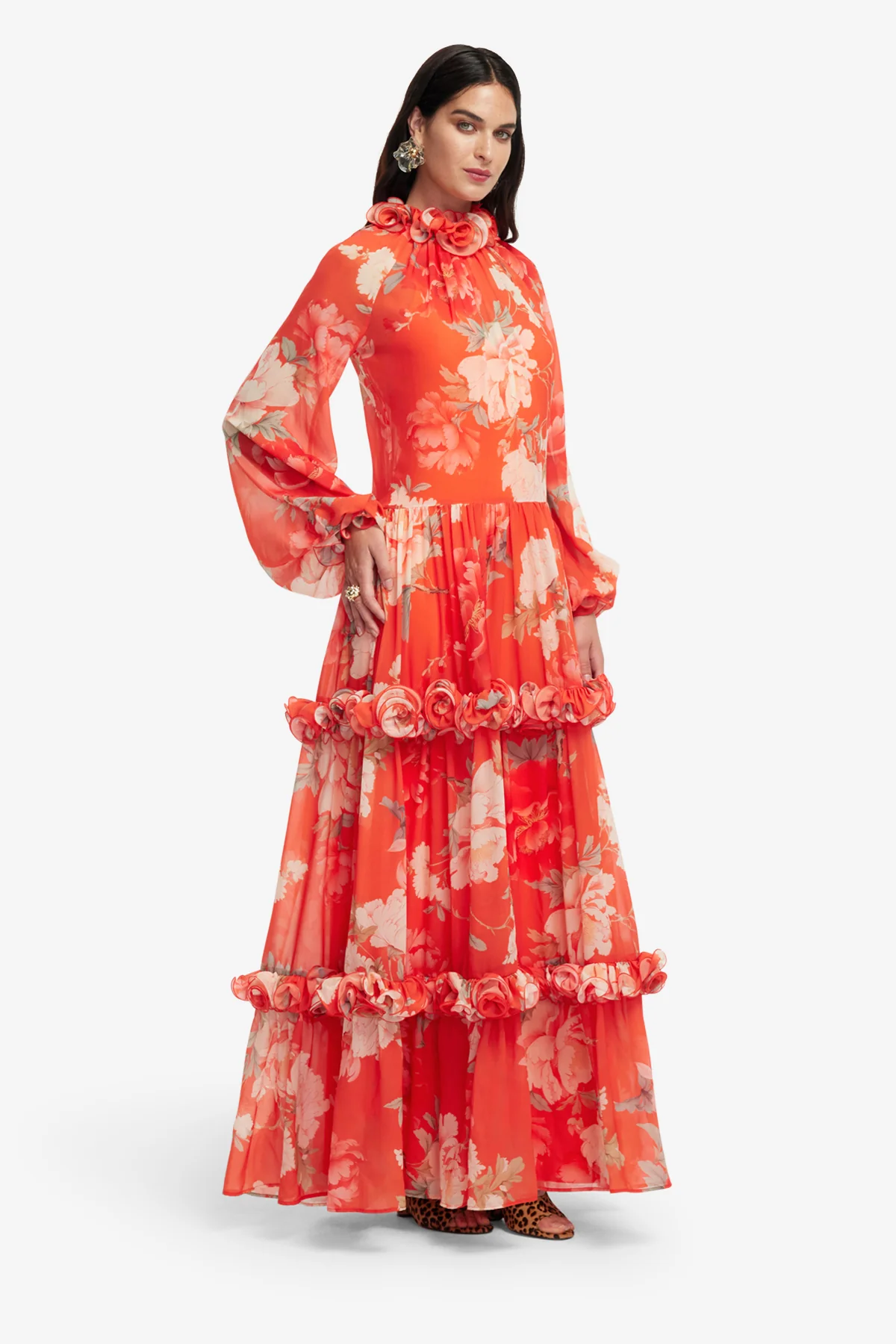Angela Ruffled Maxi Dress - Saffron Peony Print - Image 4