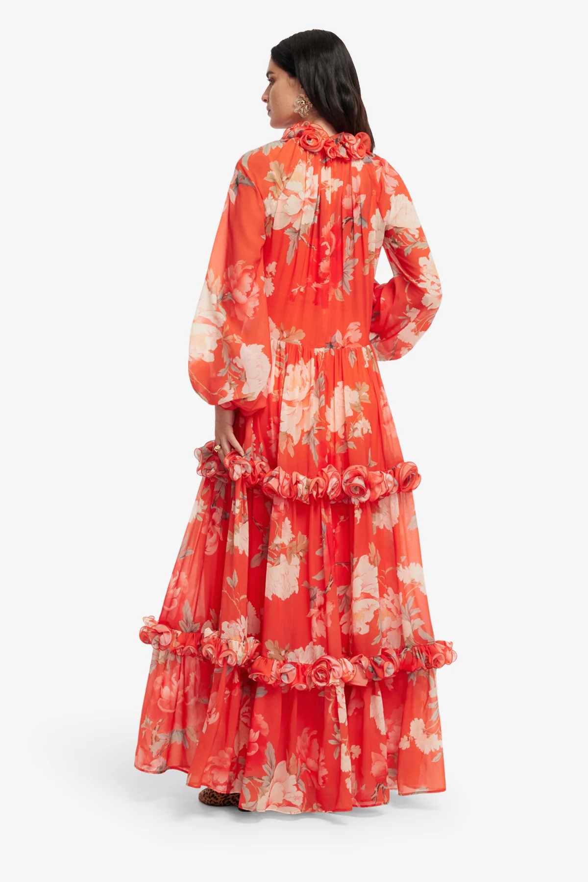 Angela Ruffled Maxi Dress - Saffron Peony Print - Image 5