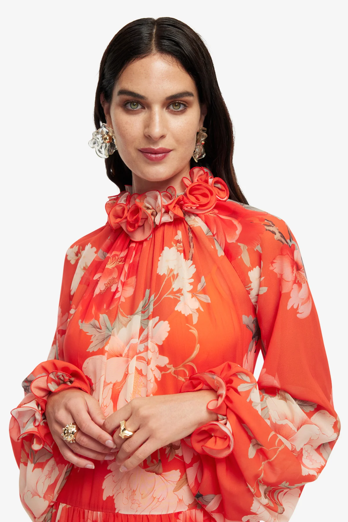 Angela Ruffled Maxi Dress - Saffron Peony Print - Image 6