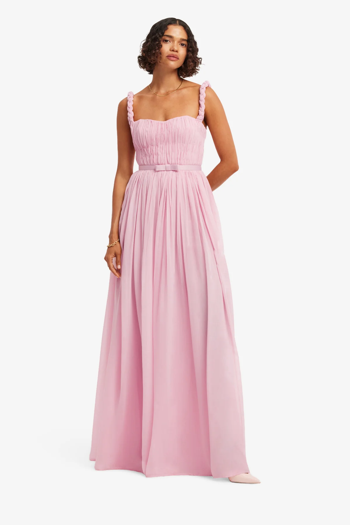 Angelina Ruffled Floor Length Dress - Pastel Pink - Image 3