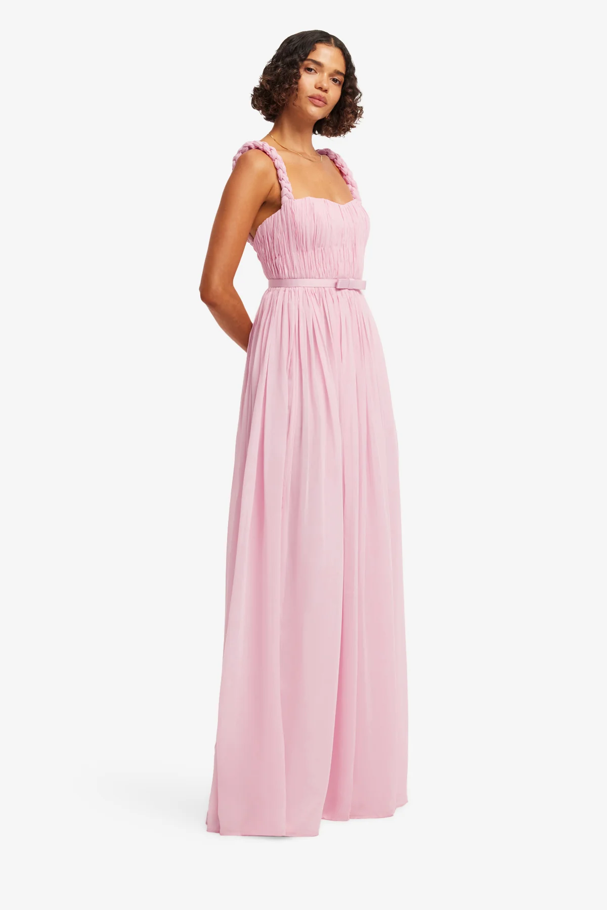 Angelina Ruffled Floor Length Dress - Pastel Pink - Image 4