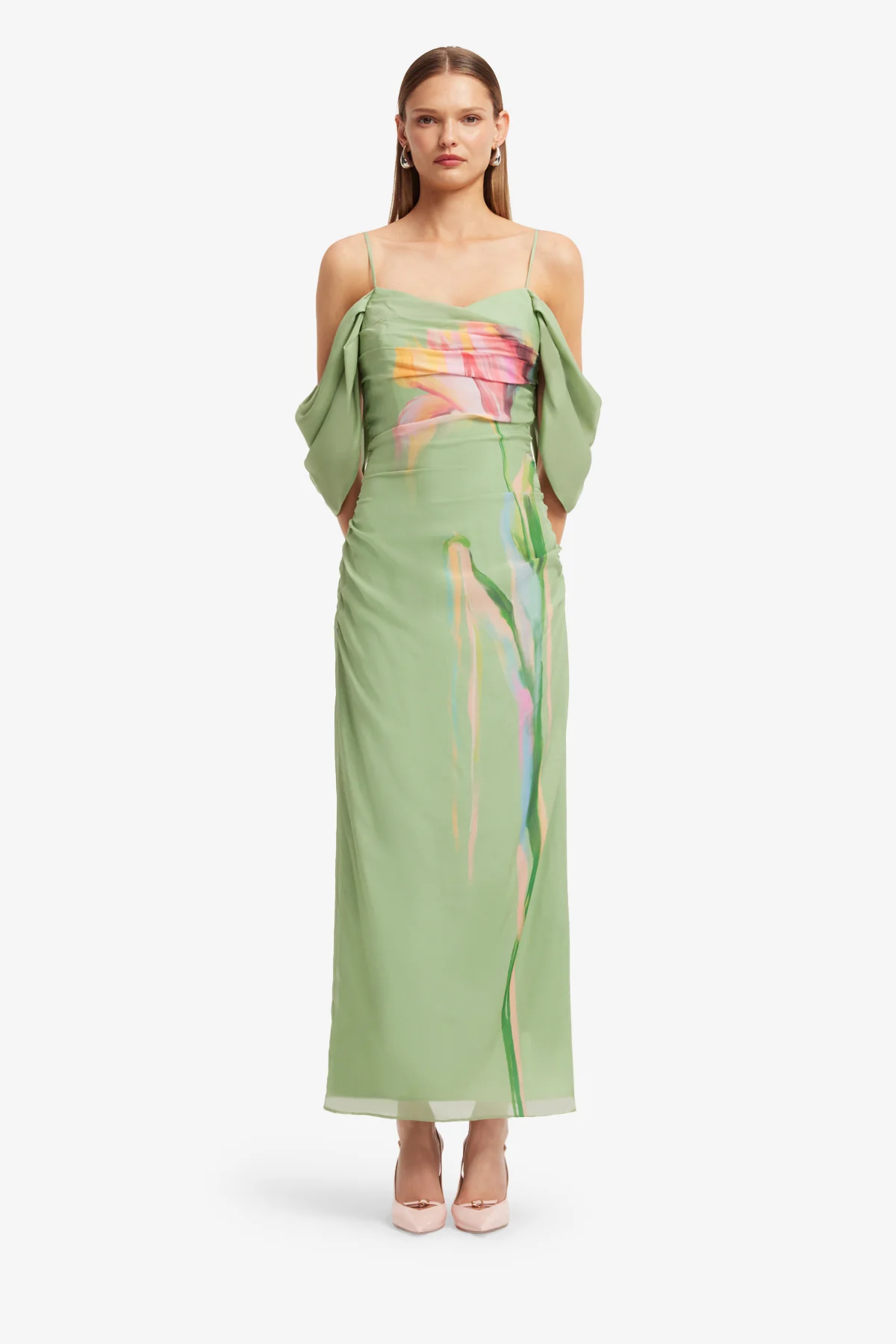 Angeline Maxi Dress - Tulip Print in Green - Image 2