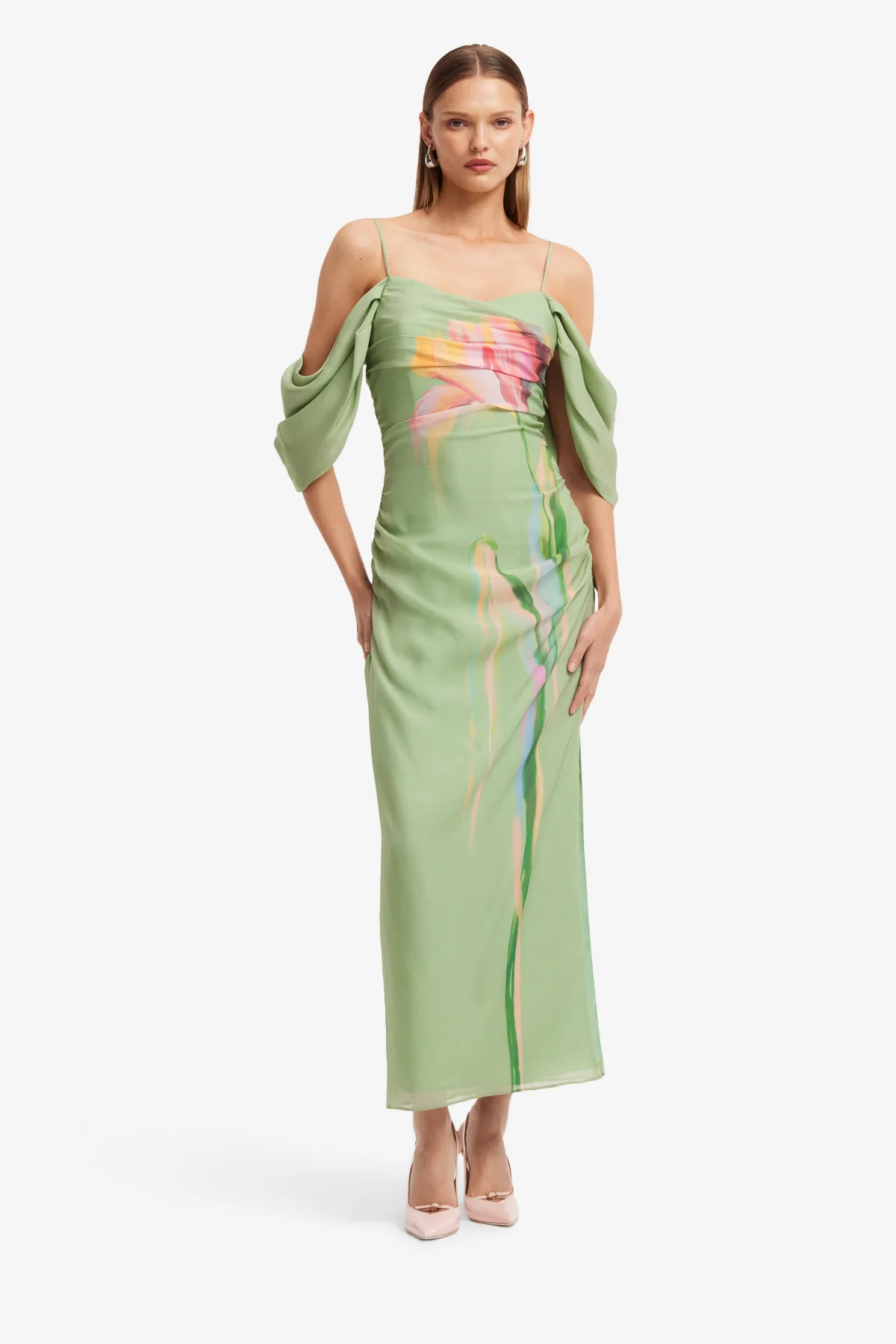 Angeline Maxi Dress - Tulip Print in Green - Image 3