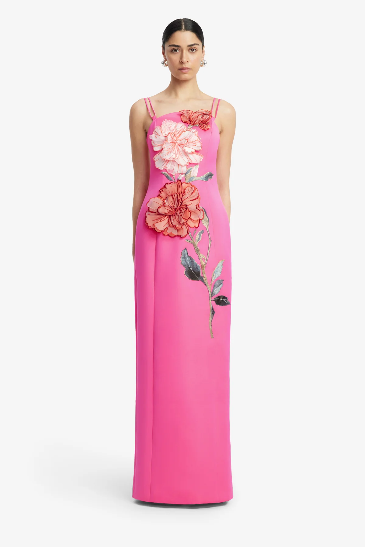 Arianna Appliqué Floral Maxi Dress - Peony Print in Fuchsia - Image 2