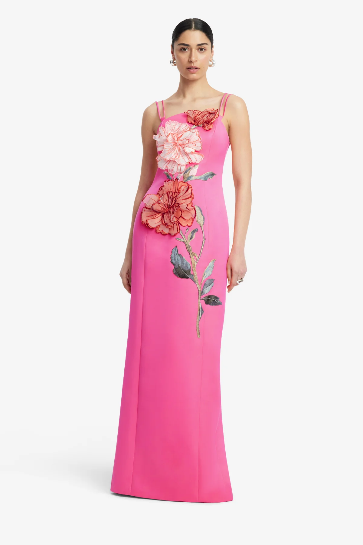 Arianna Appliqué Floral Maxi Dress - Peony Print in Fuchsia - Image 3