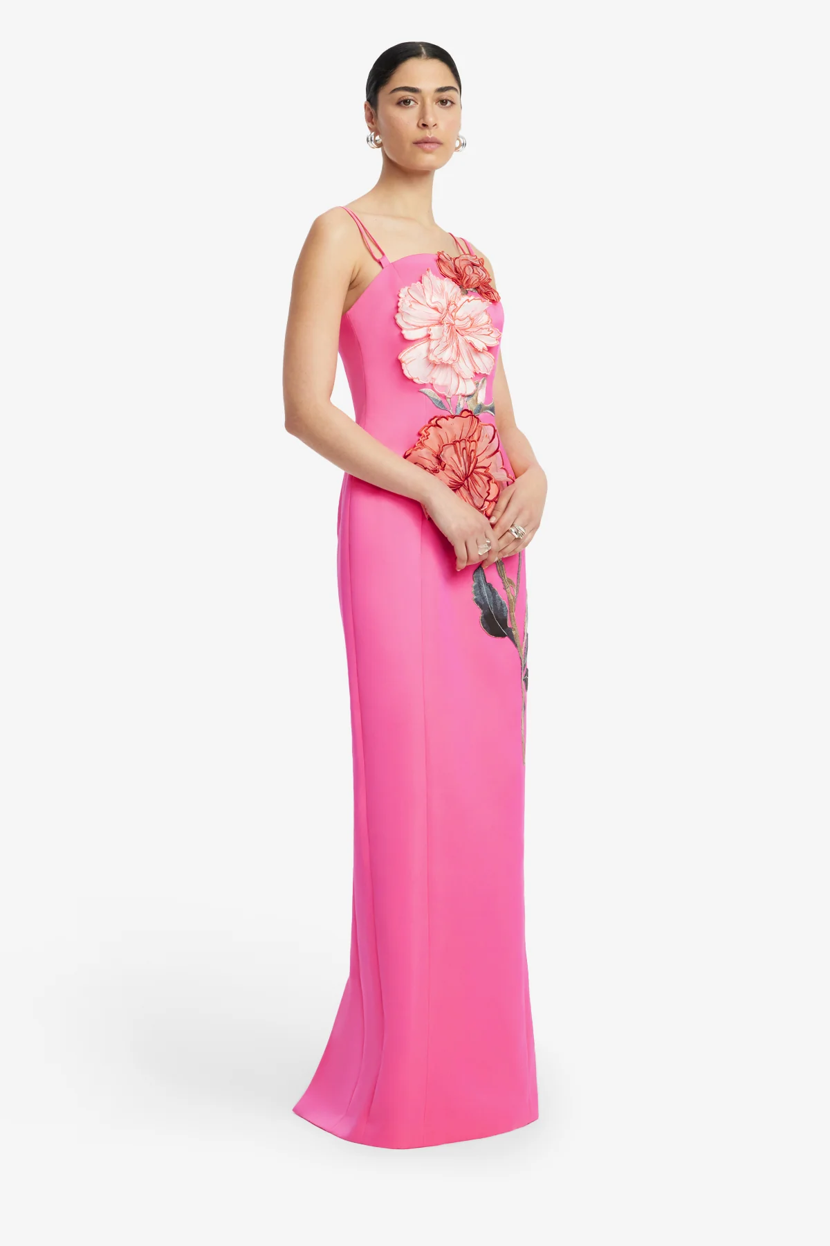 Arianna Appliqué Floral Maxi Dress - Peony Print in Fuchsia - Image 4