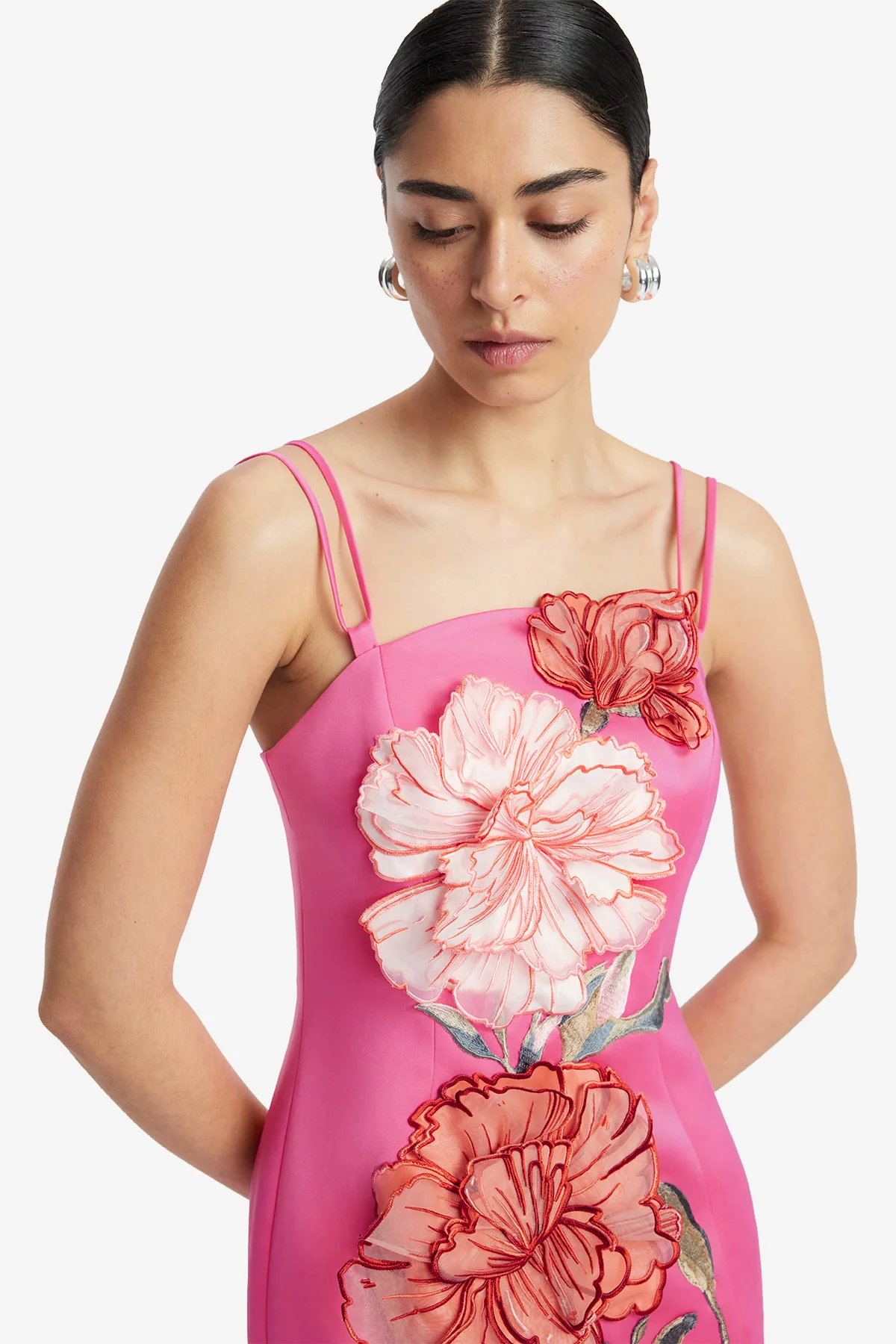Arianna Appliqué Floral Maxi Dress - Peony Print in Fuchsia - Image 6