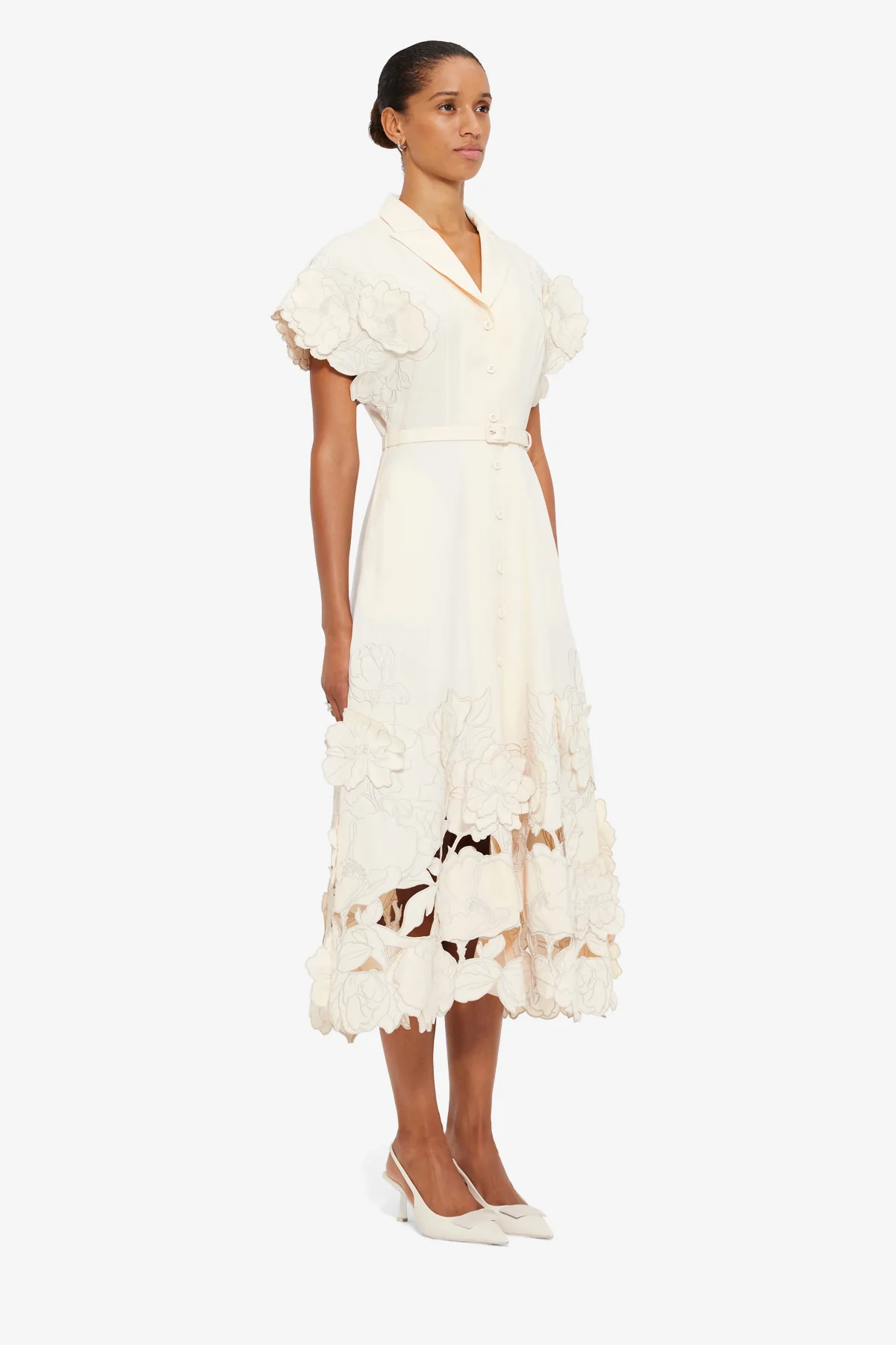 Aubrey Appliqué Shirt Midi Dress - Cream - Image 4