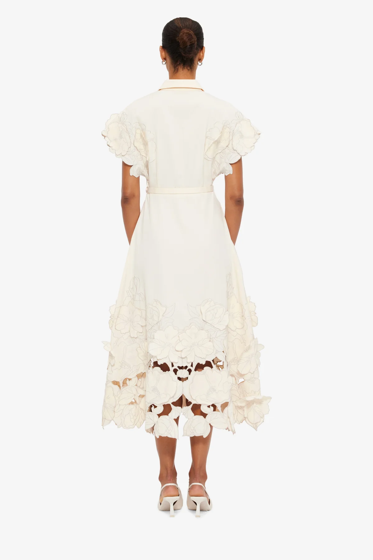 Aubrey Appliqué Shirt Midi Dress - Cream - Image 5