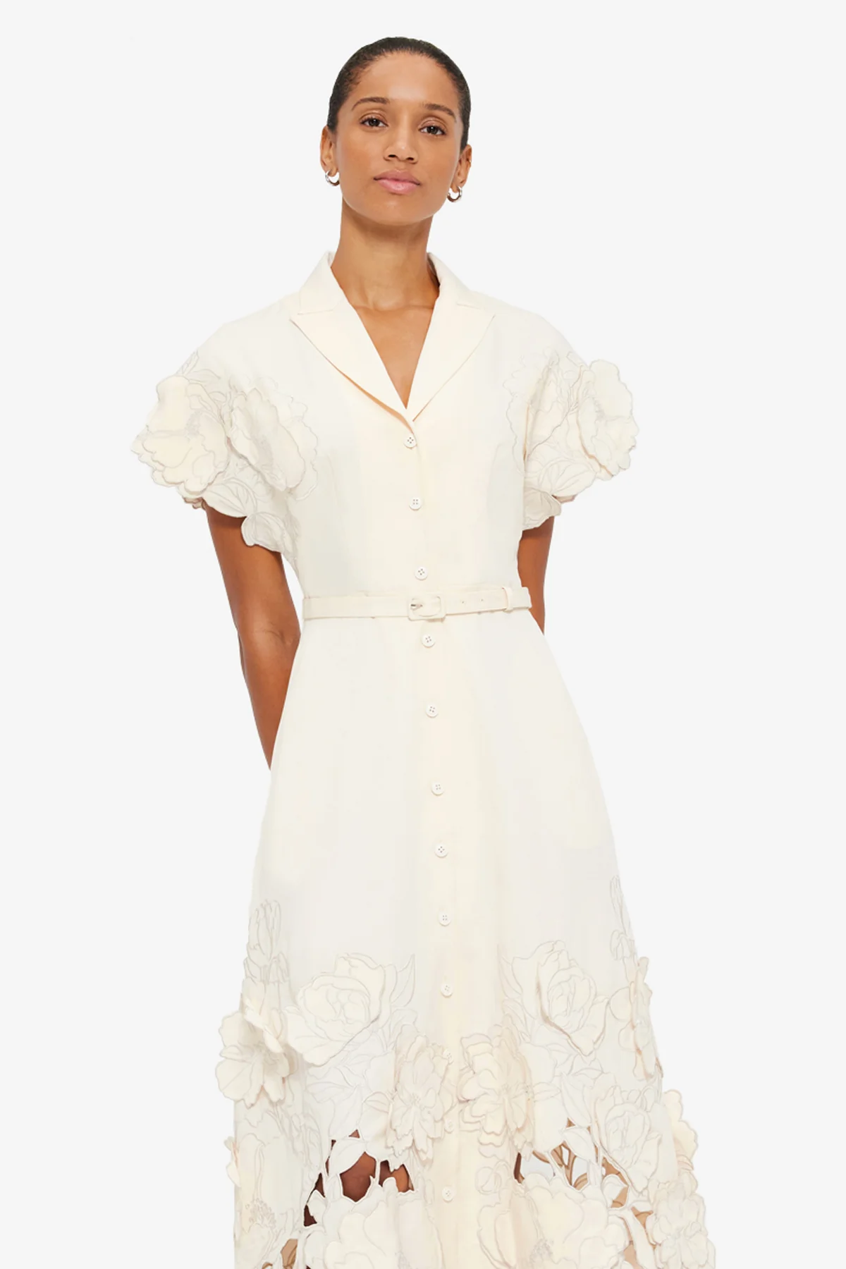 Aubrey Appliqué Shirt Midi Dress - Cream - Image 6