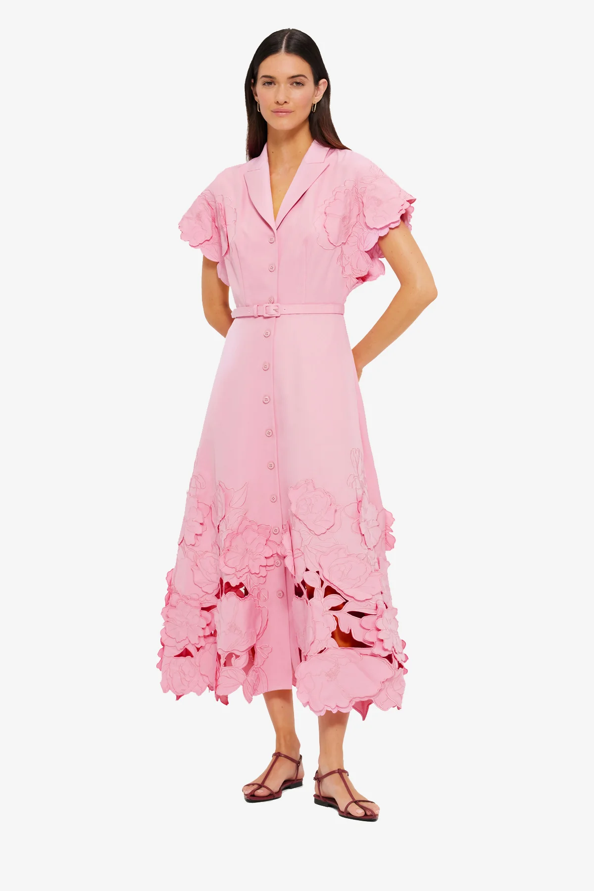 Aubrey Appliqué Shirt Midi Dress - Flamingo - Image 3