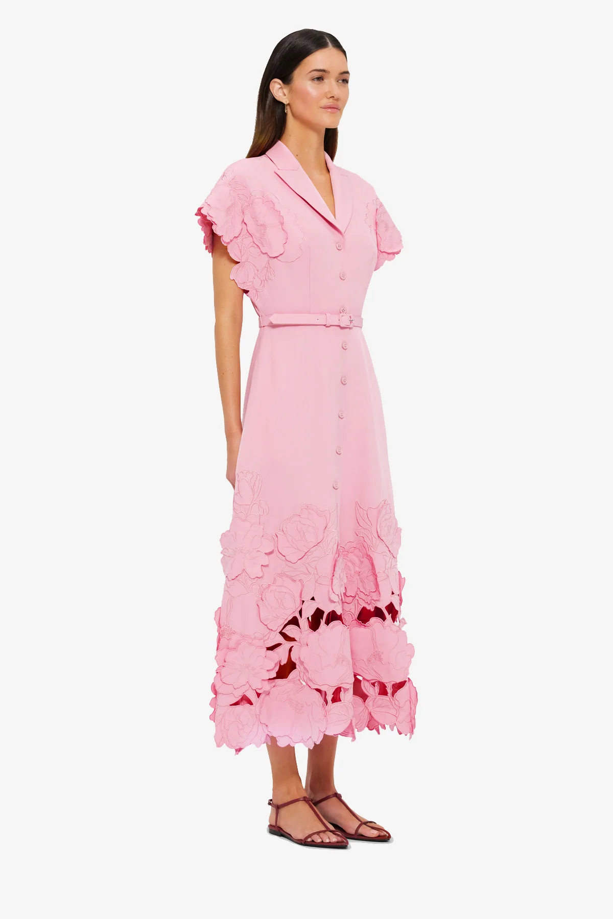 Aubrey Appliqué Shirt Midi Dress - Flamingo - Image 4