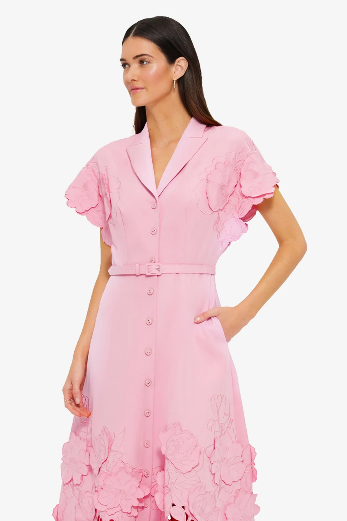 Aubrey Appliqué Shirt Midi Dress - Flamingo - Image 6