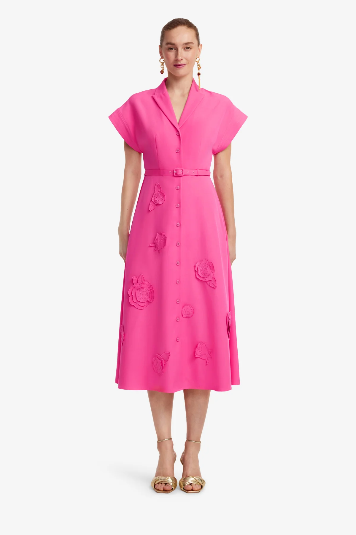 Aubrey Appliqué Shirt Midi Dress - Fuchsia - Image 2