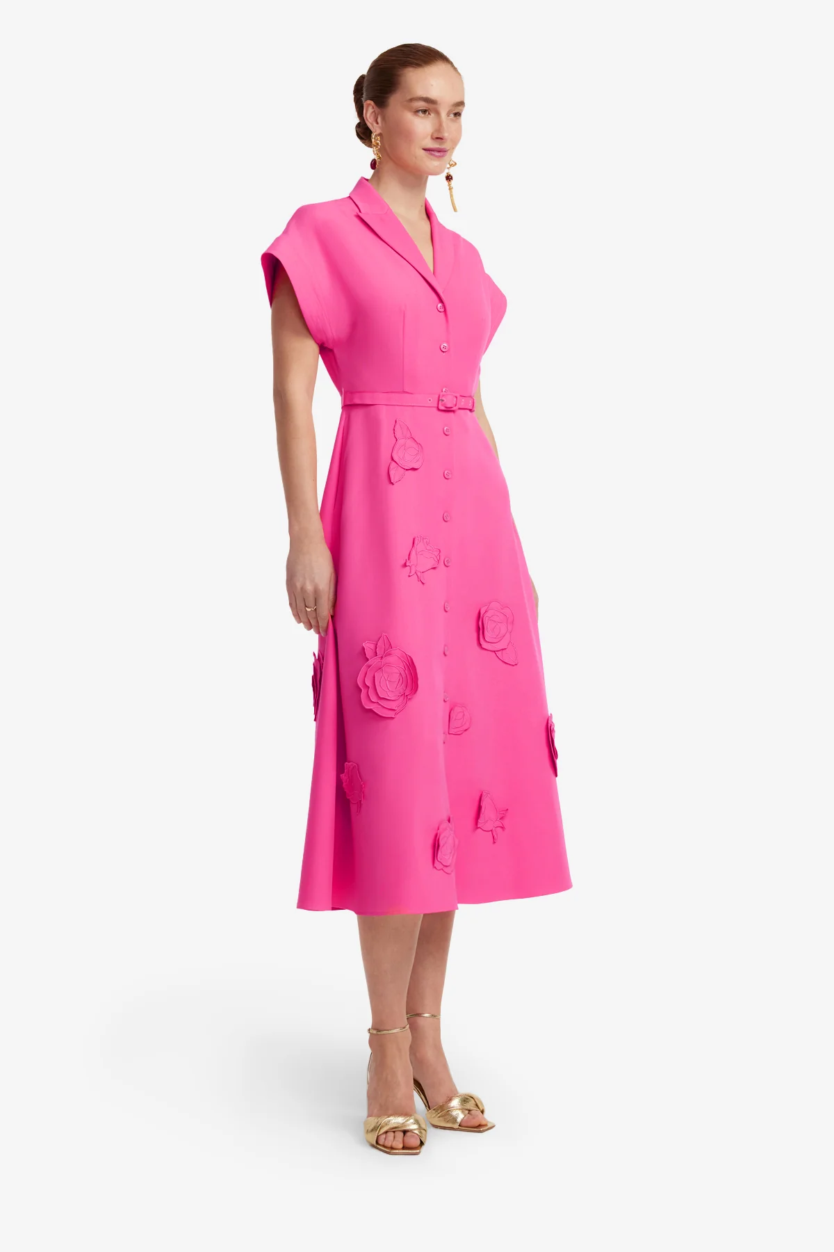 Aubrey Appliqué Shirt Midi Dress - Fuchsia - Image 4