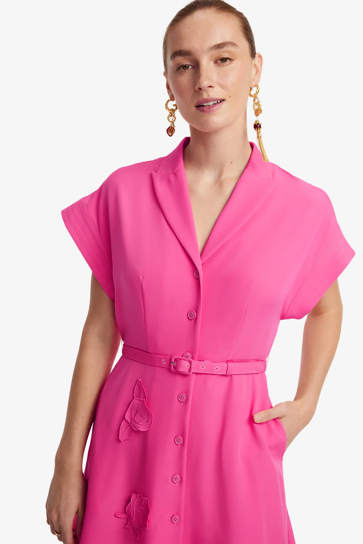 Aubrey Appliqué Shirt Midi Dress - Fuchsia - Image 6