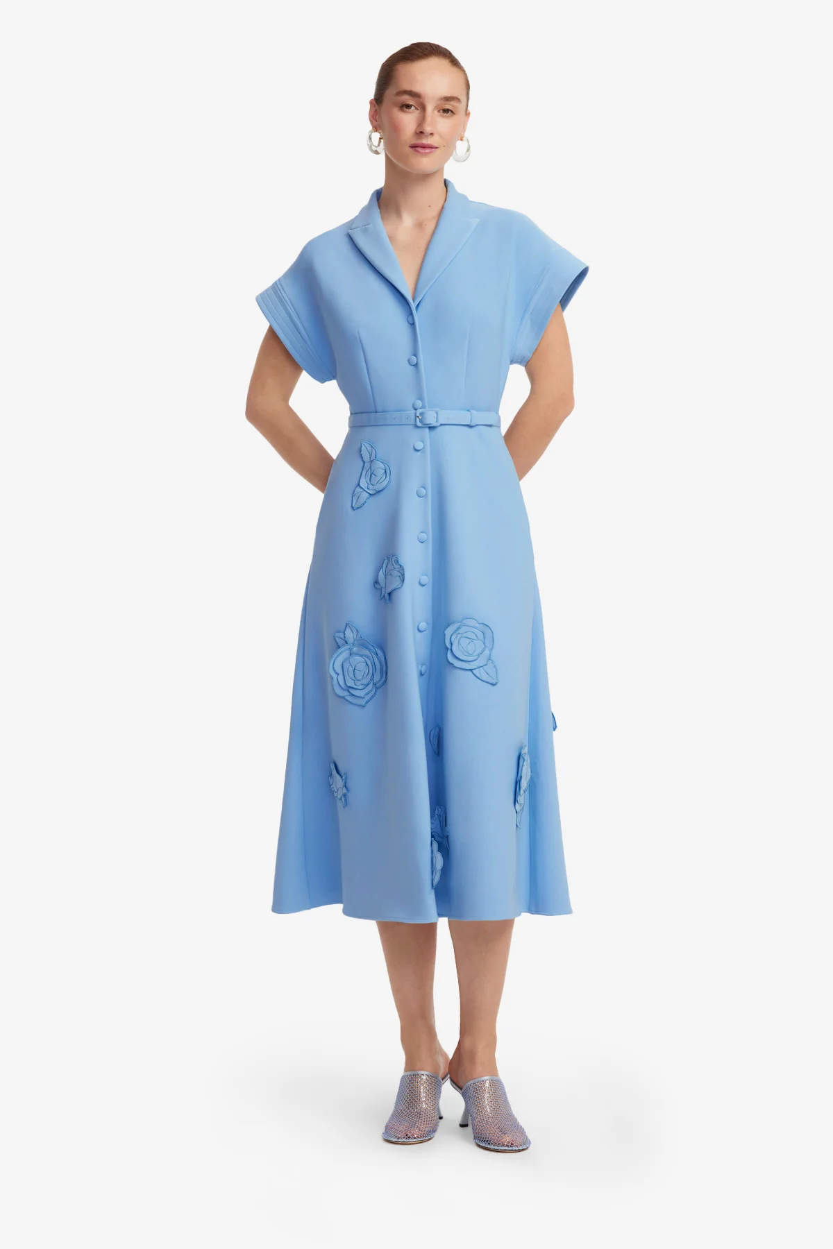 Aubrey Appliqué Shirt Midi Dress - Pastel Blue - Image 3
