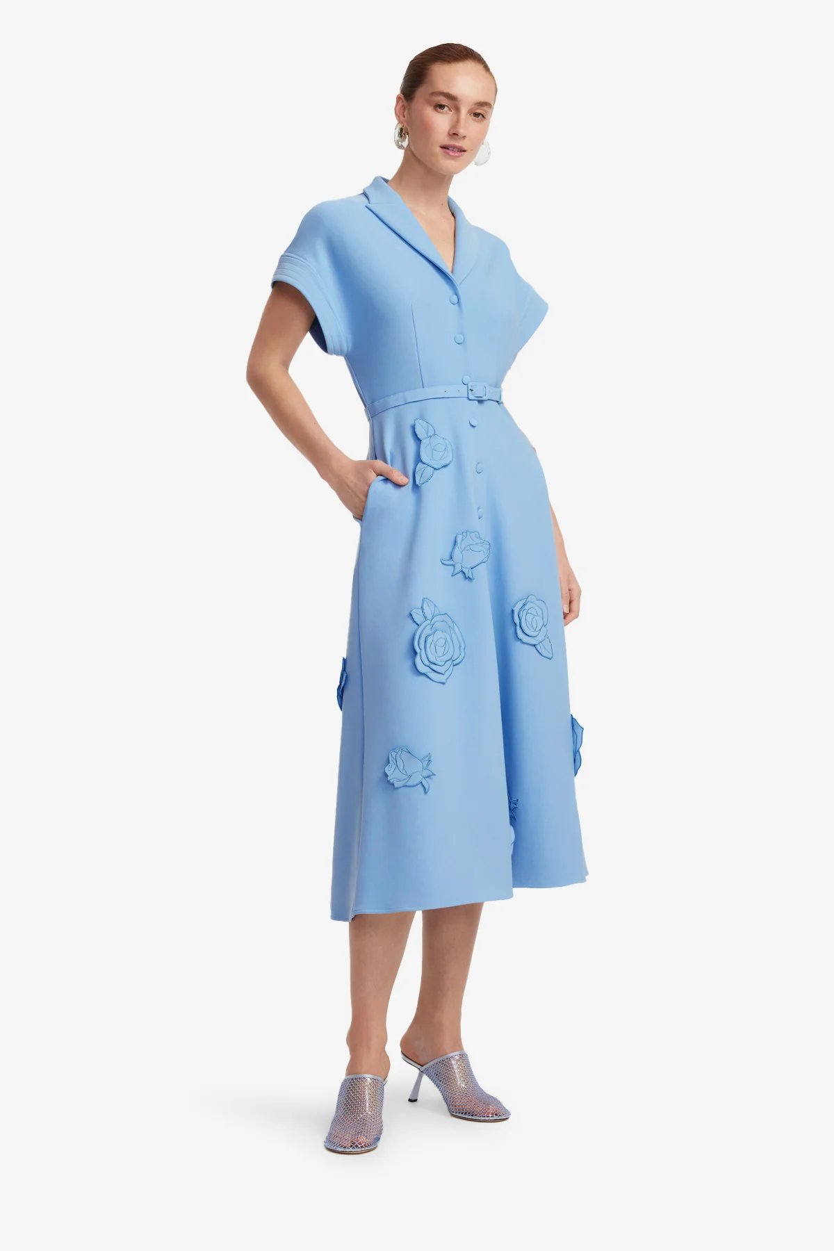 Aubrey Appliqué Shirt Midi Dress - Pastel Blue - Image 4