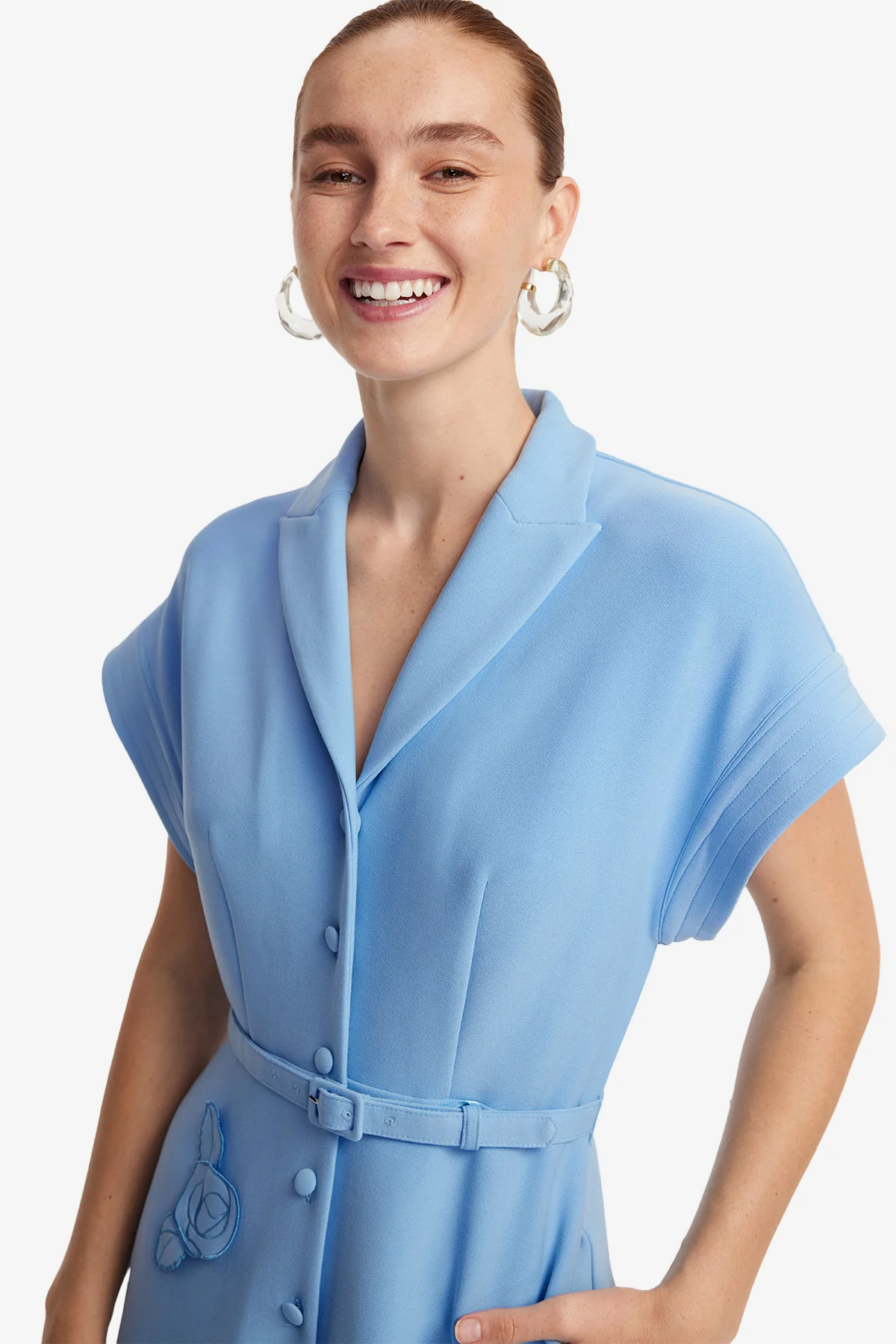 Aubrey Appliqué Shirt Midi Dress - Pastel Blue - Image 6