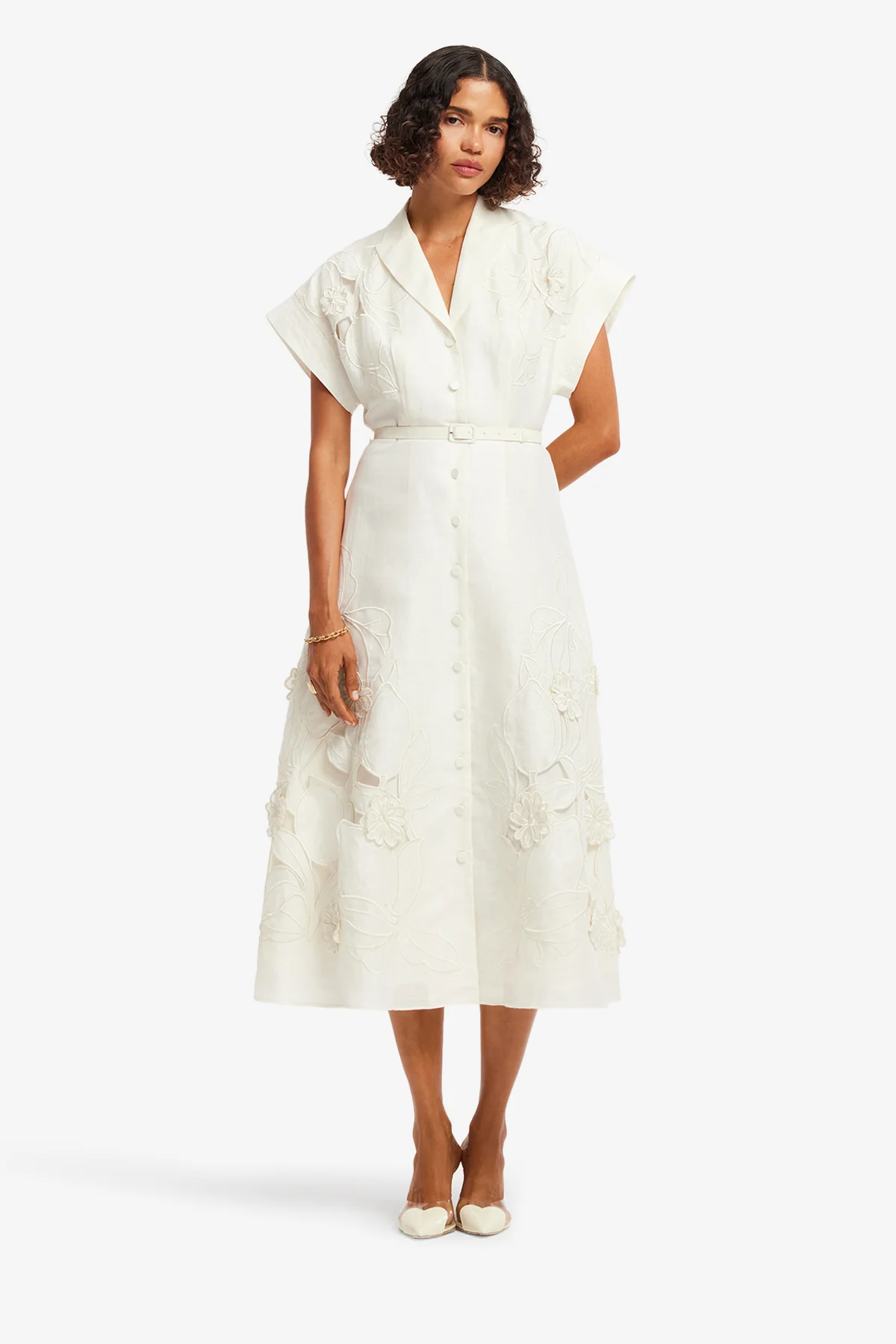 Aubrey Appliqué Shirt Midi Dress - Snow - Image 3