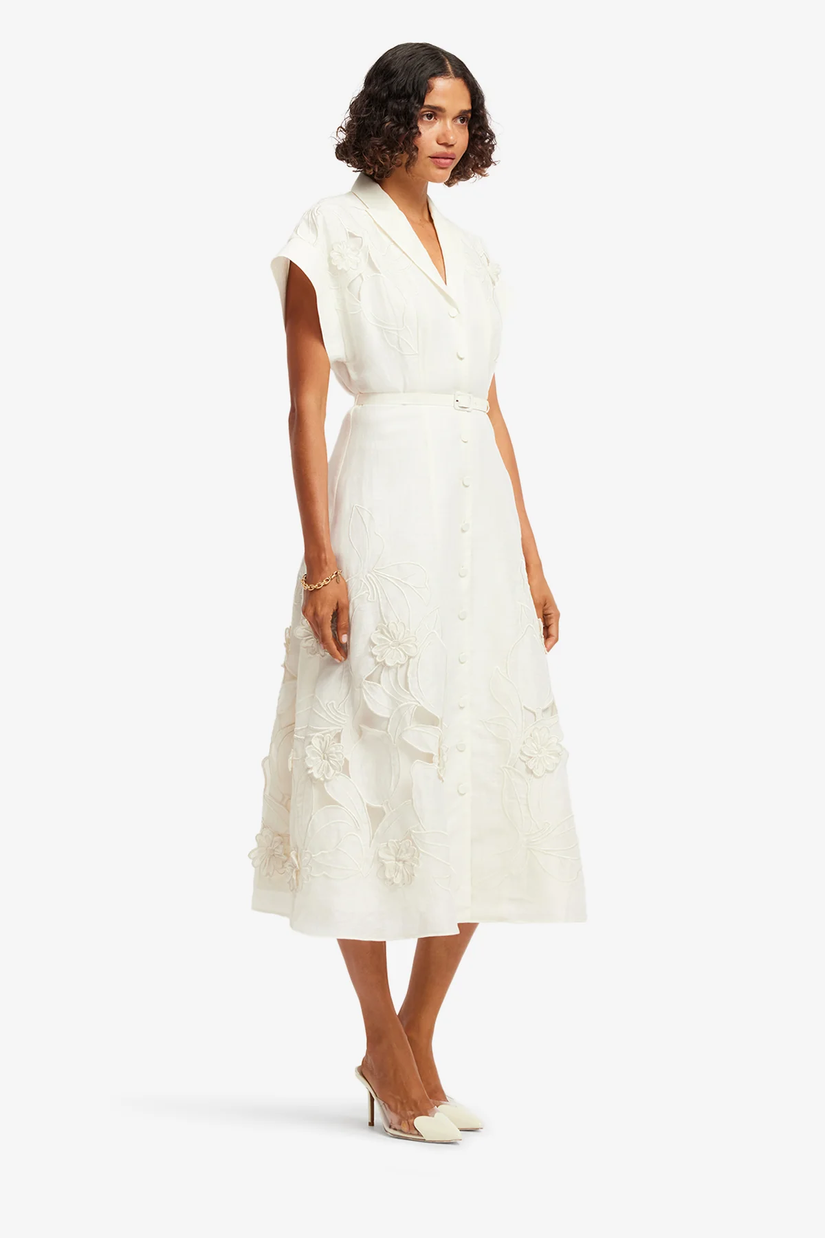 Aubrey Appliqué Shirt Midi Dress - Snow - Image 4