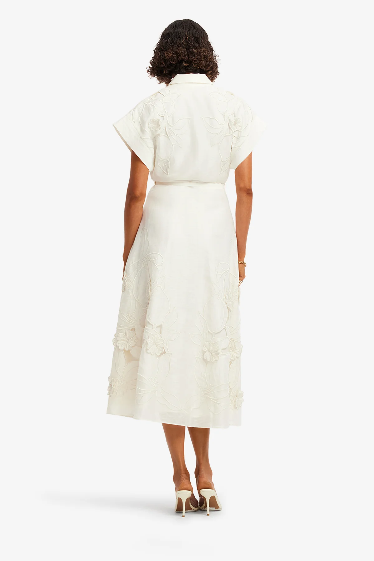 Aubrey Appliqué Shirt Midi Dress - Snow - Image 5