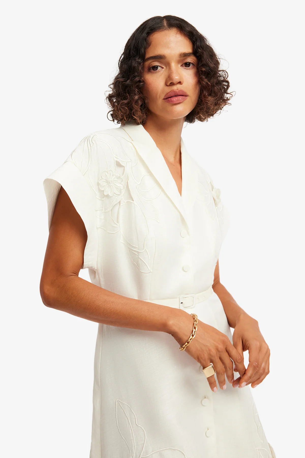Aubrey Appliqué Shirt Midi Dress - Snow - Image 6