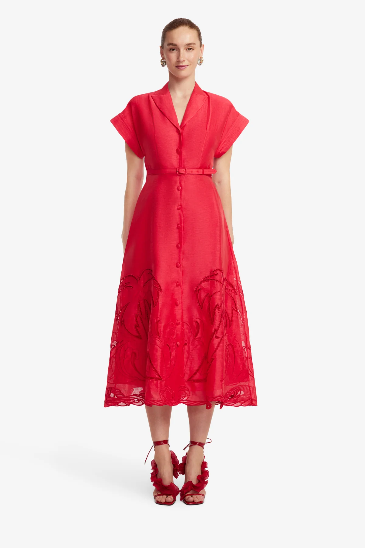 Aubrey Palm Shirt Midi Dress - Scarlet - Image 2